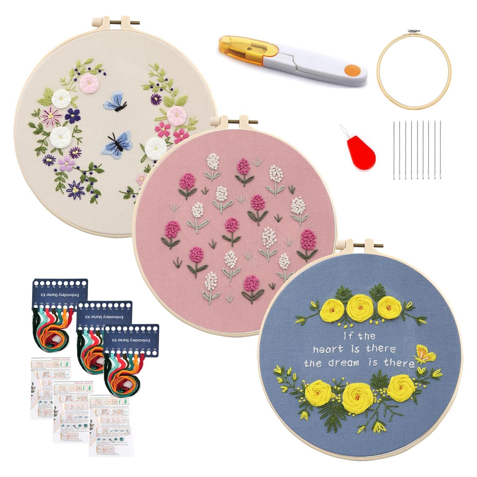 Kit de Bordado Maydear para Principiantes - 3 Paquetes con Aro