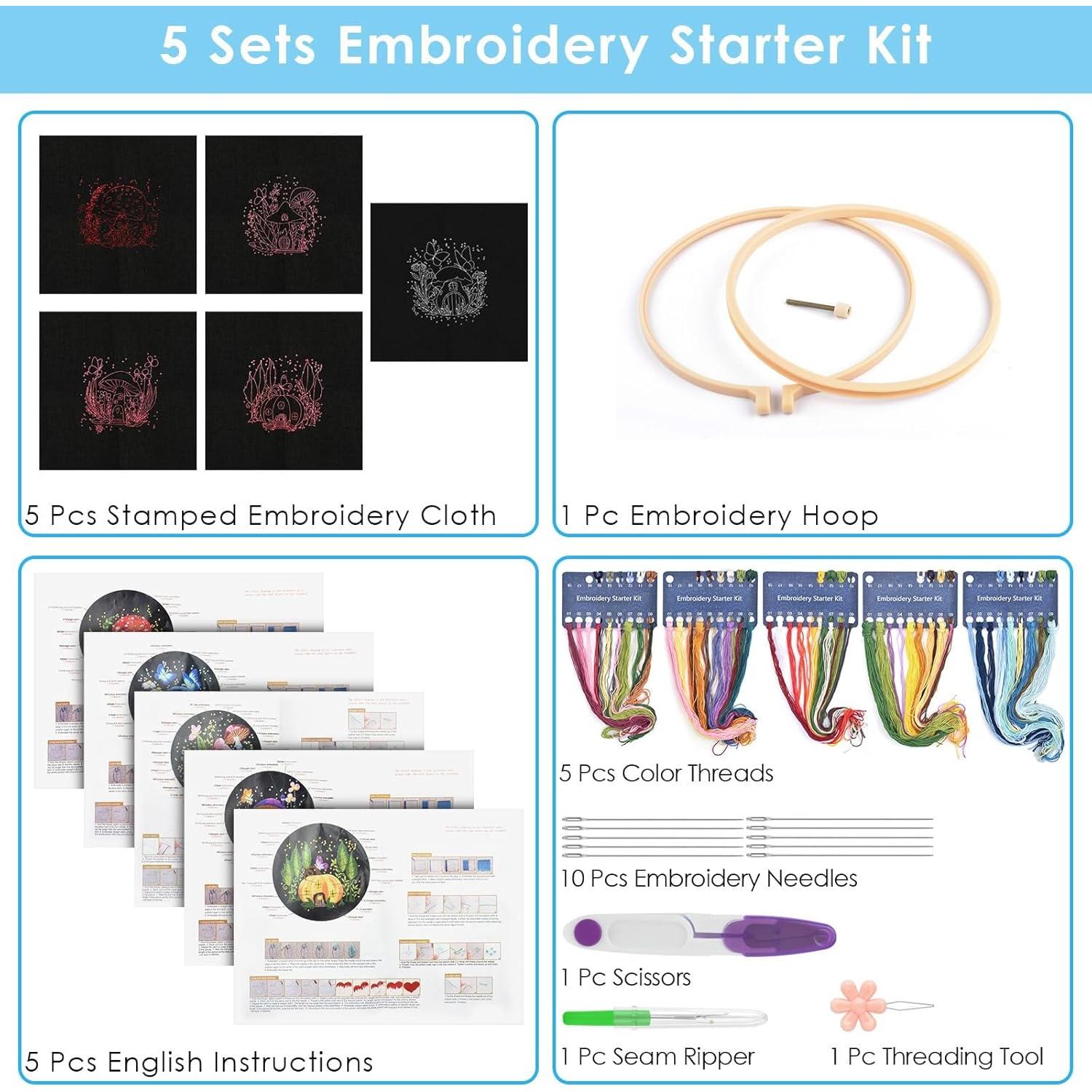 Kit de Bordado ERKOON para Principiantes - 5 Patrones y Accesorios