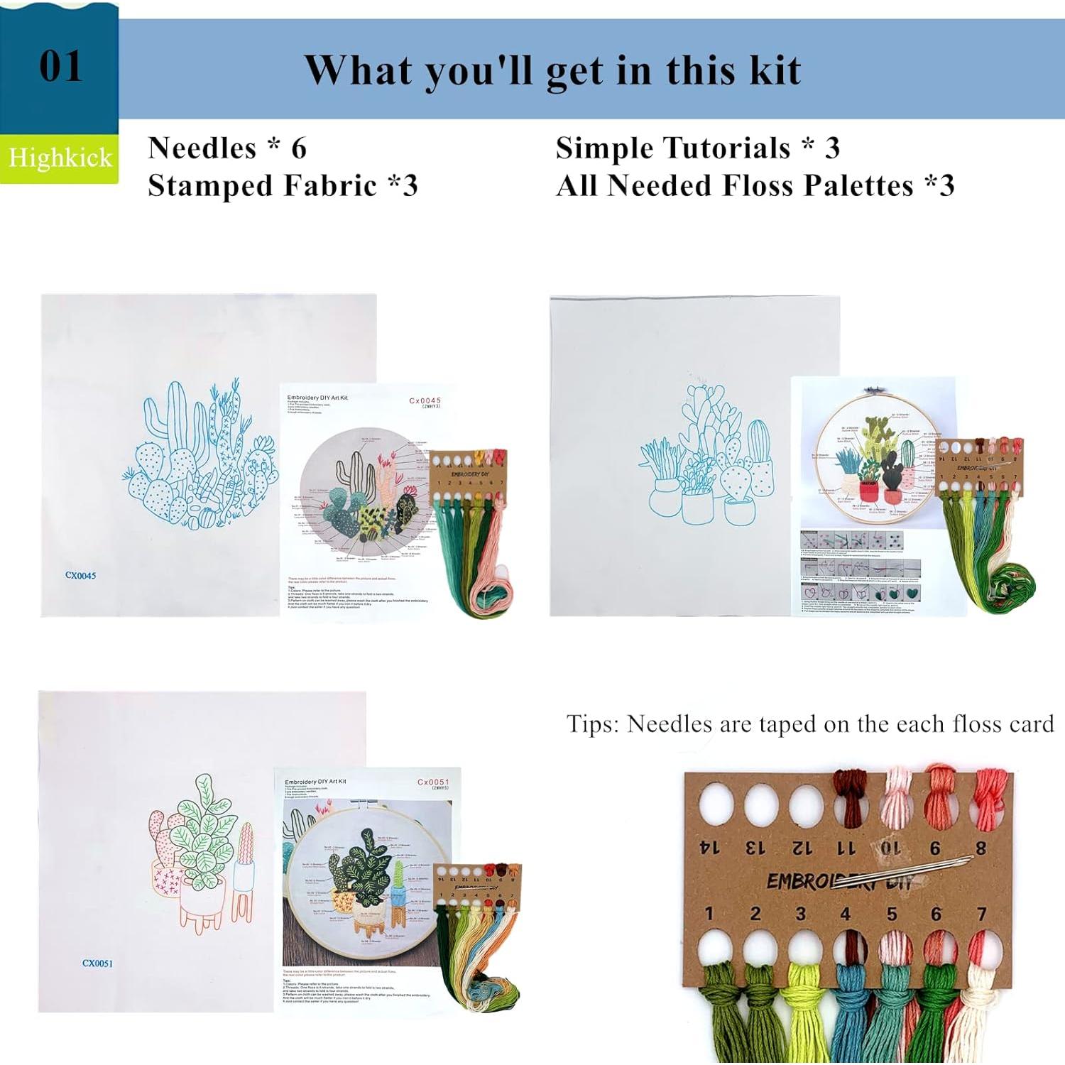 Kit de Bordado Highkick para Principiantes Cactus 3 Piezas