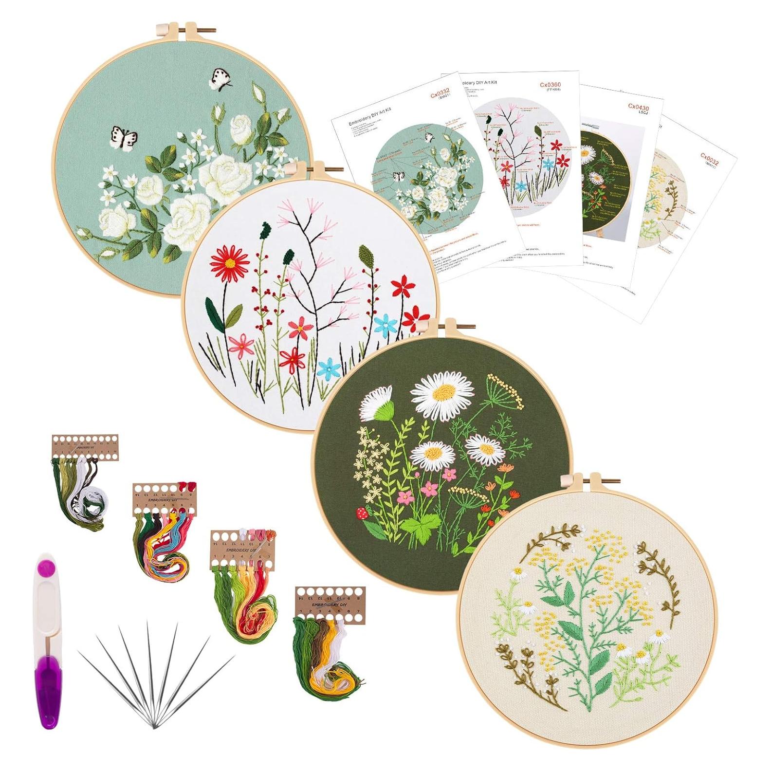 Kit de Bordado Picoey para Principiantes - 4 Patrones Florales