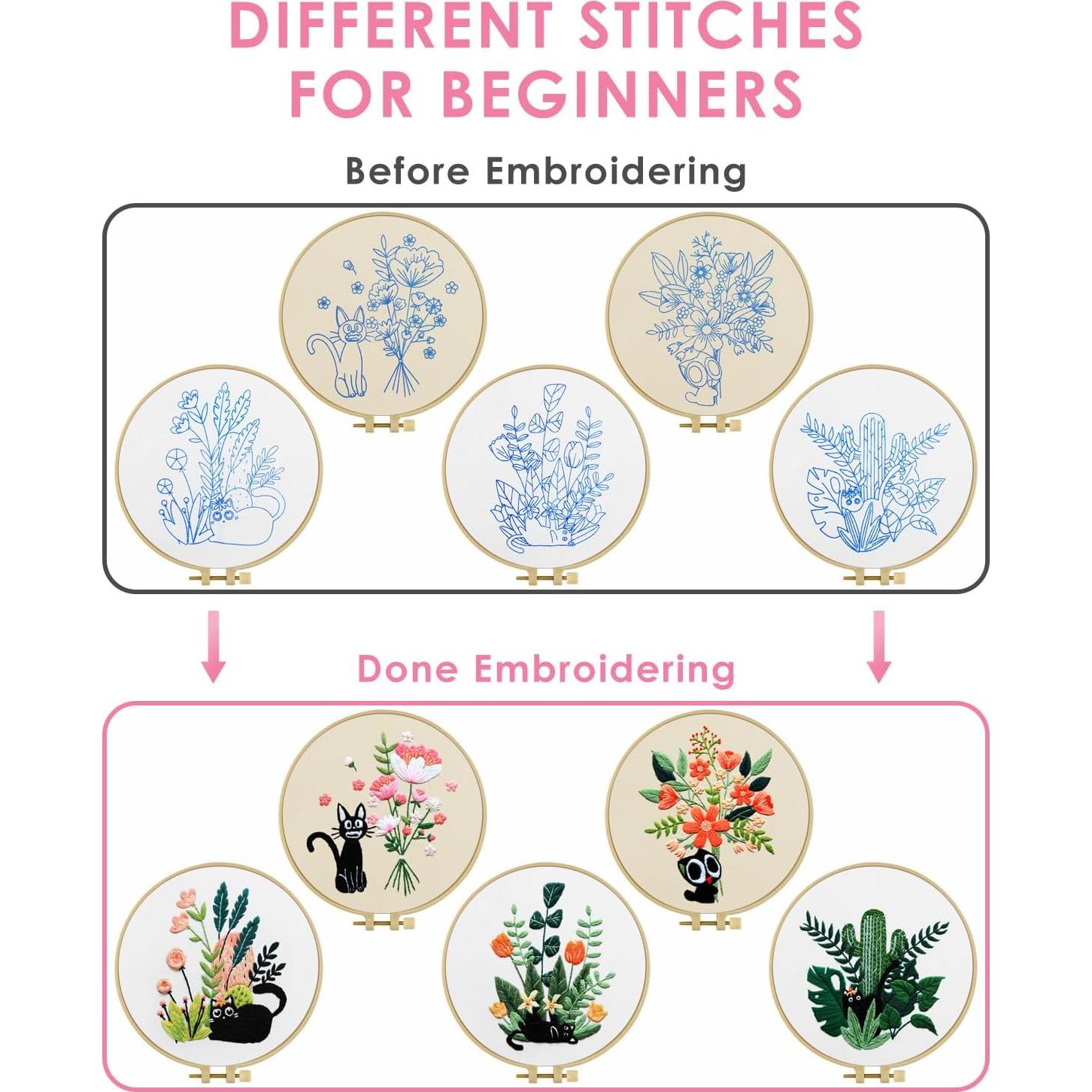 Kit de Bordado TINDTOP para Principiantes Gato Negro y Flor