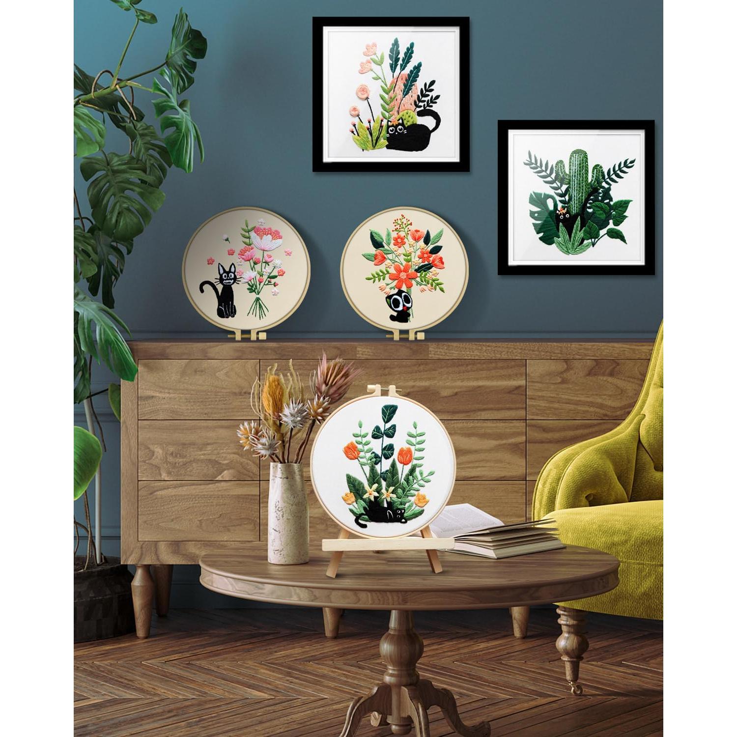 Kit de Bordado TINDTOP para Principiantes Gato Negro y Flor