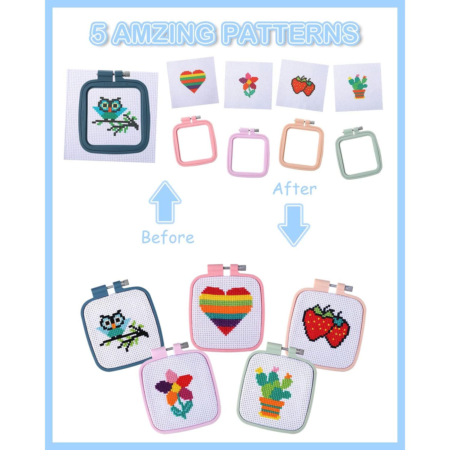 Kit de Punto de Cruz Pllieay para Niños - 5 Proyectos y Hilos