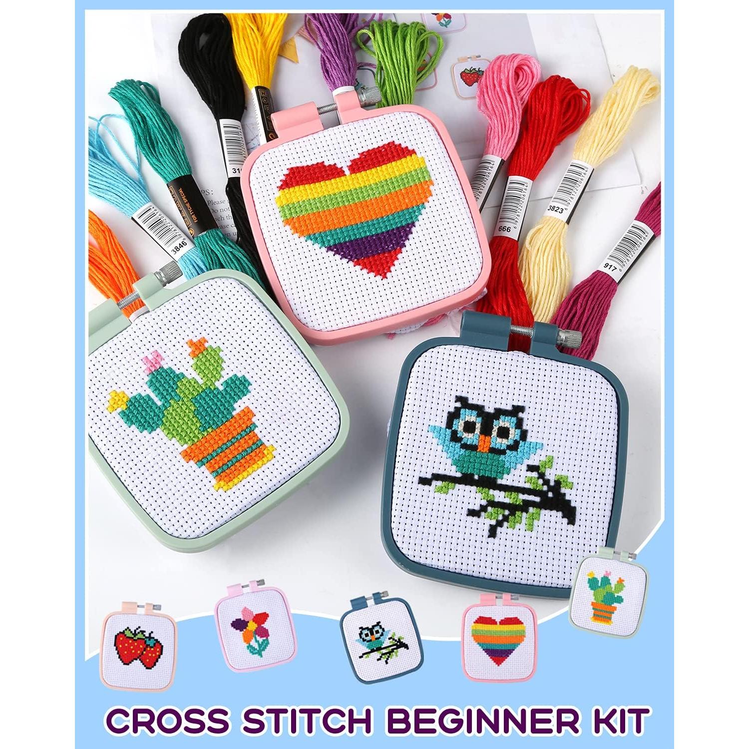 Kit de Punto de Cruz Pllieay para Niños - 5 Proyectos y Hilos