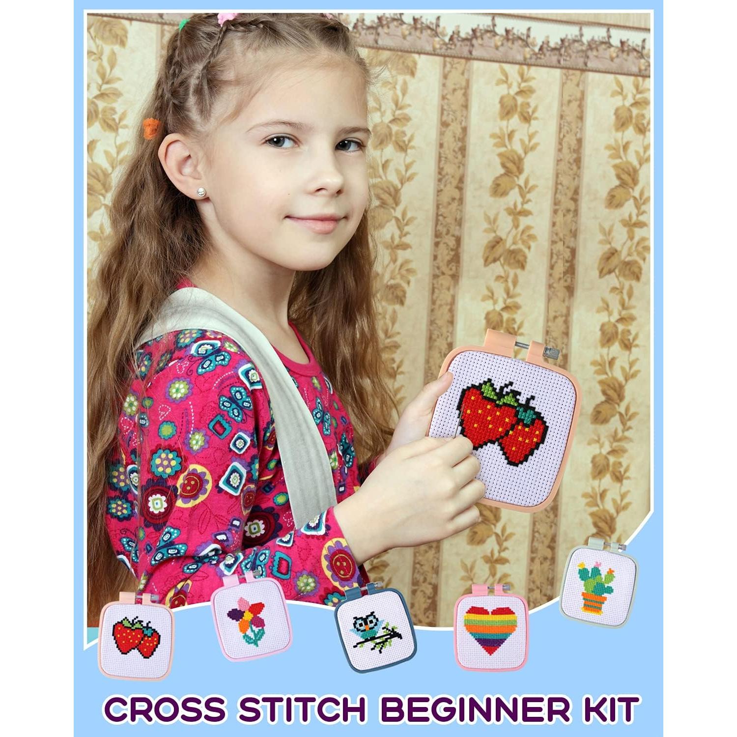 Kit de Punto de Cruz Pllieay para Niños - 5 Proyectos y Hilos