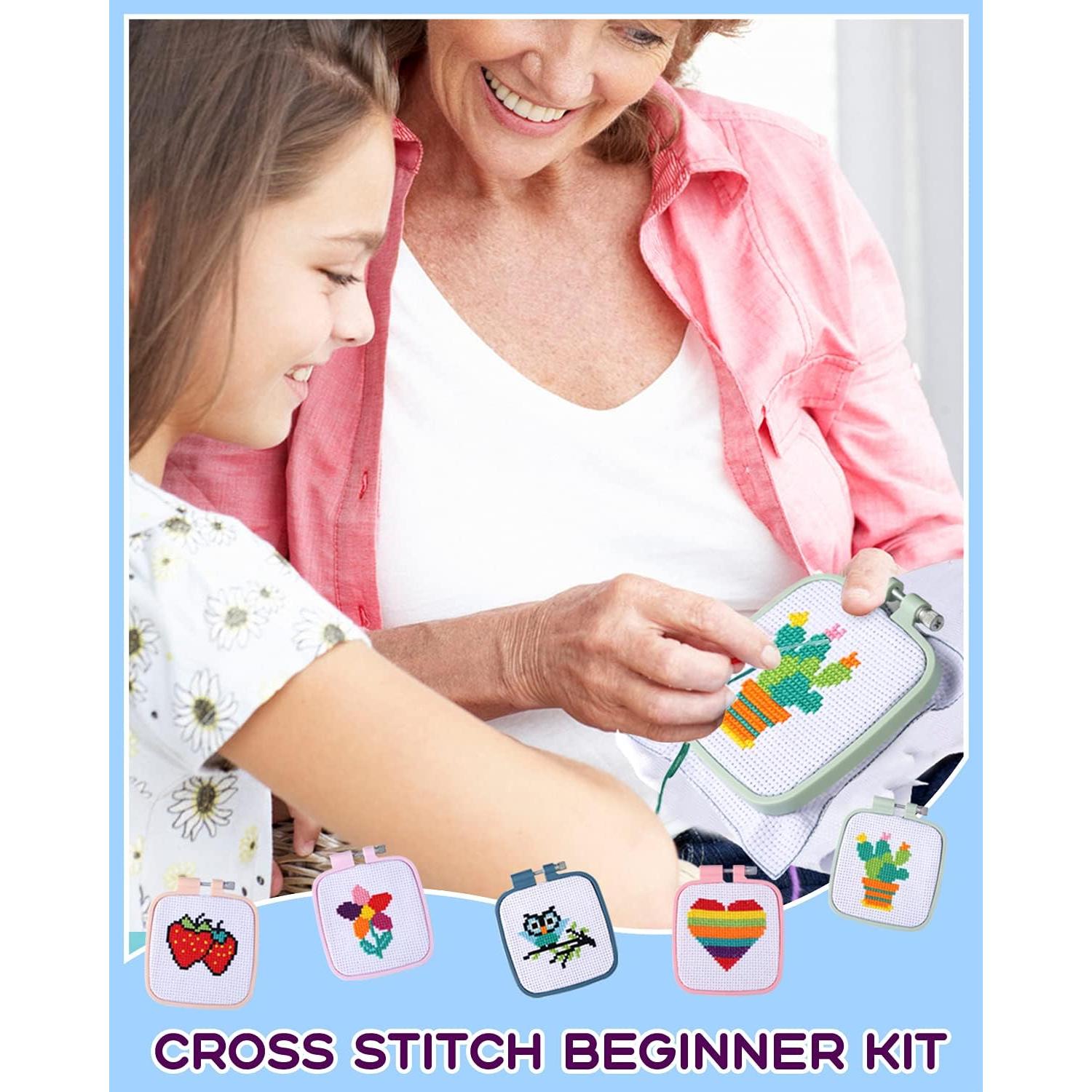 Kit de Punto de Cruz Pllieay para Niños - 5 Proyectos y Hilos