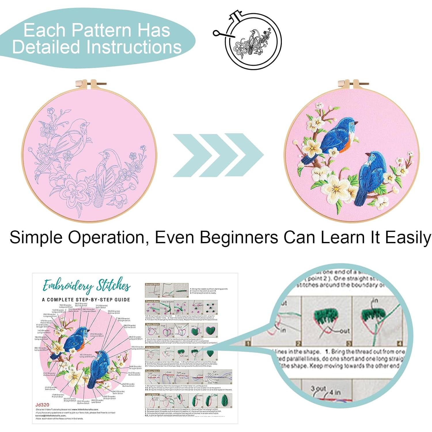 Kit de Bordado Nuberlic para Principiantes - 3 Diseños de Pájaro