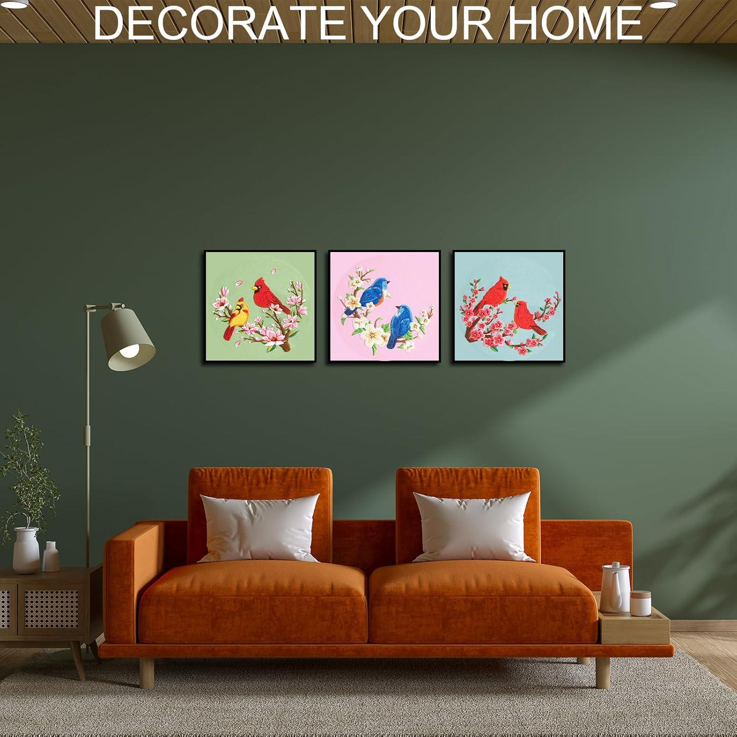 Kit de Bordado Nuberlic para Principiantes - 3 Diseños de Pájaro