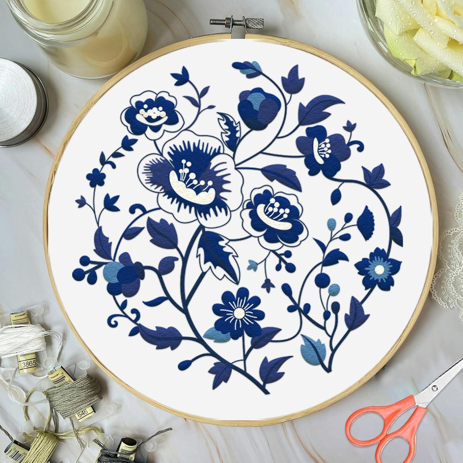 Kit de Bordado FREEBLOSS 4 Piezas Floral 30.48 cm para Principiantes