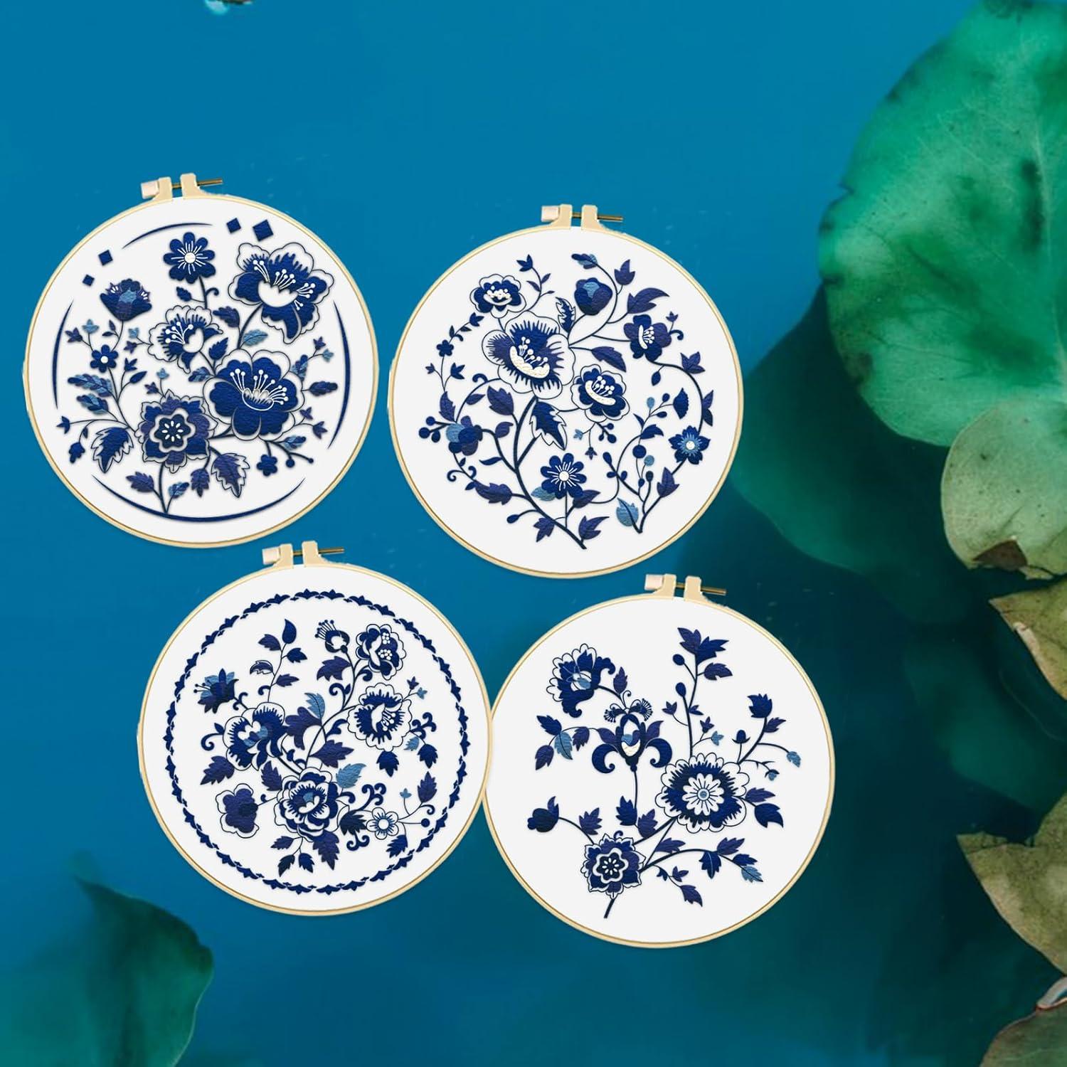 Kit de Bordado FREEBLOSS 4 Piezas Floral 30.48 cm para Principiantes