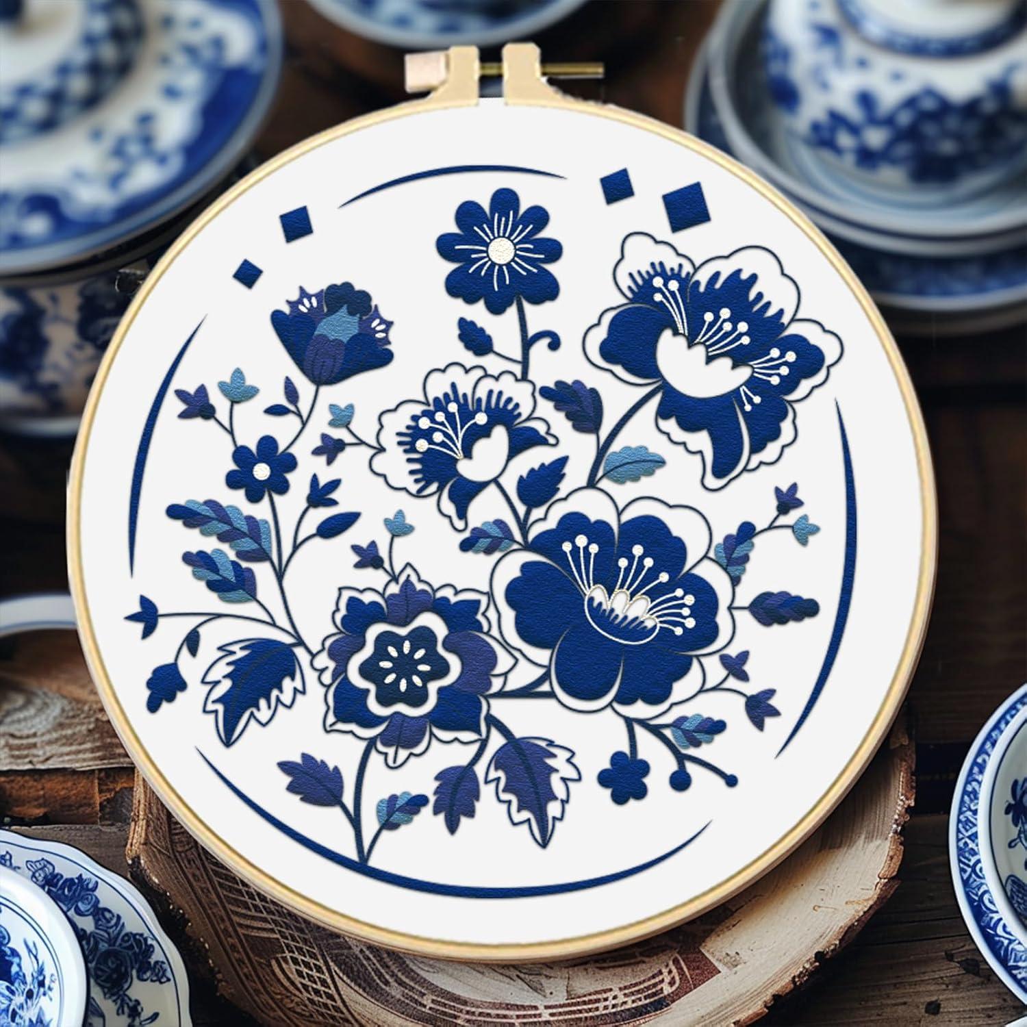 Kit de Bordado FREEBLOSS 4 Piezas Floral 30.48 cm para Principiantes