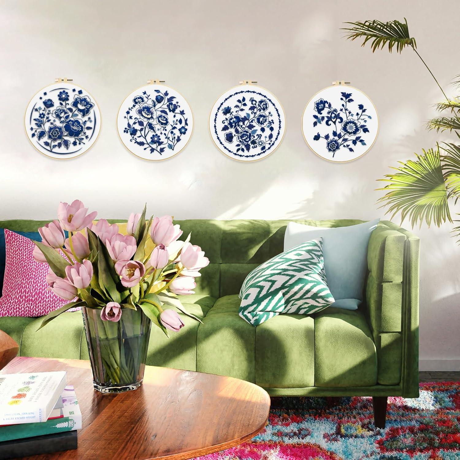 Kit de Bordado FREEBLOSS 4 Piezas Floral 30.48 cm para Principiantes