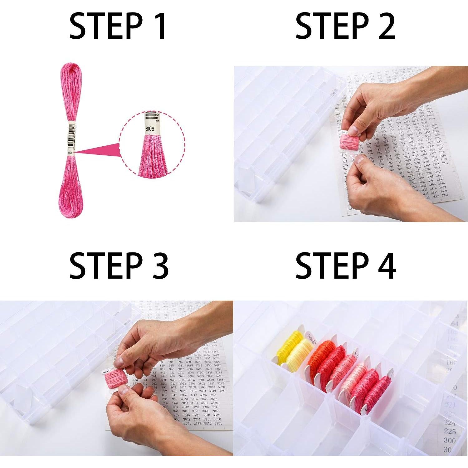 Caja Organizadora de Hilo de Bordado Peirich - 24 Compartimentos con 100 Bobinas y 459 Etiquetas