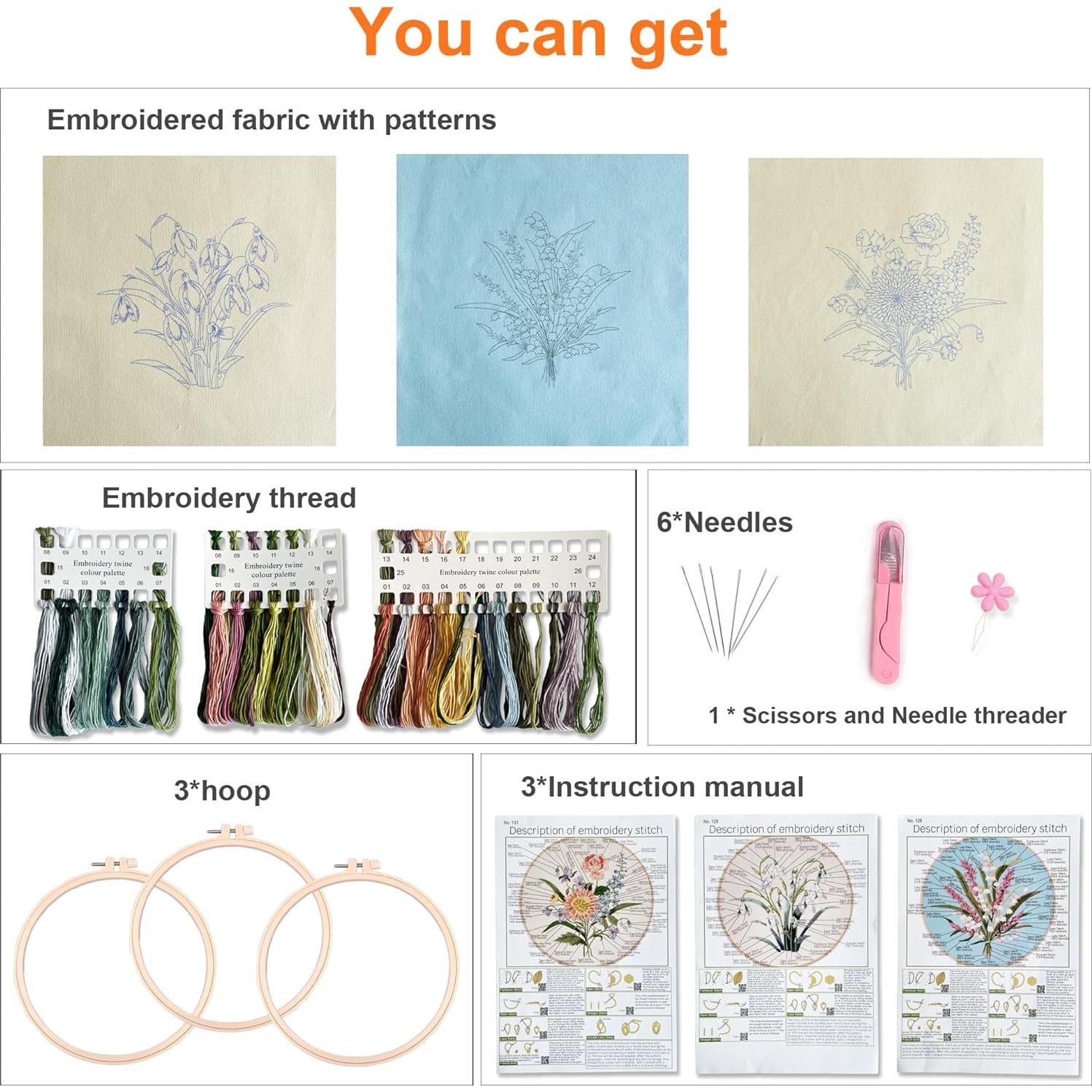 Kit de Bordado Myfelicity Floral para Adultos y Principiantes