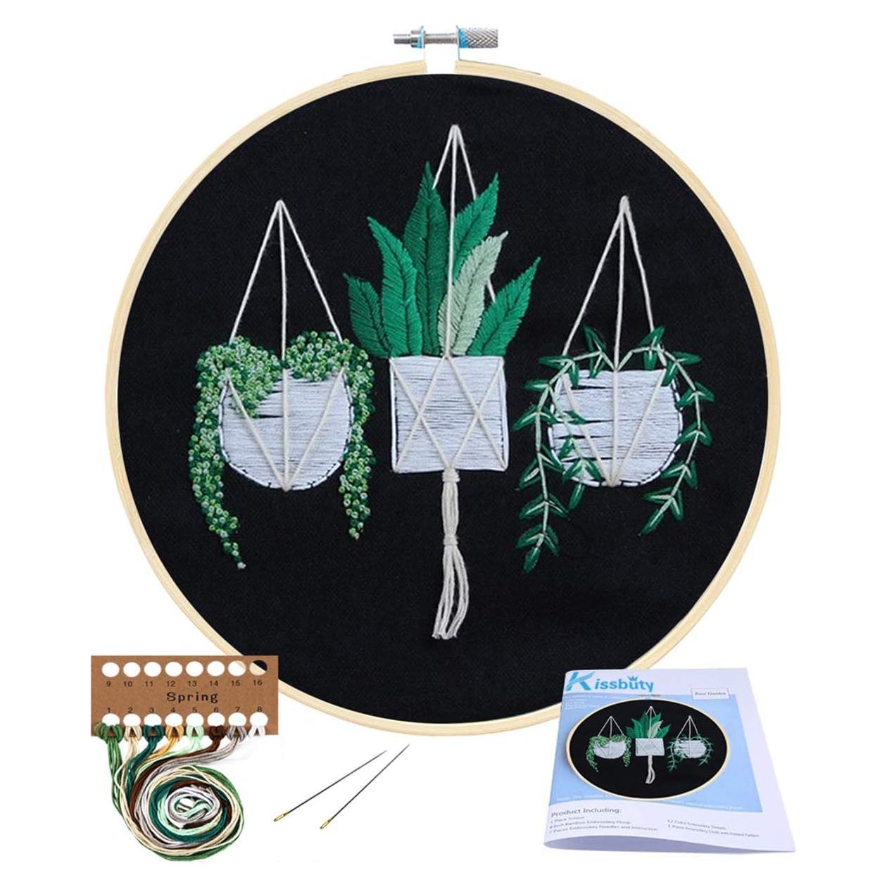 Kit de Bordado Completo KISSBUTY con Patrón de Plantas 20cm