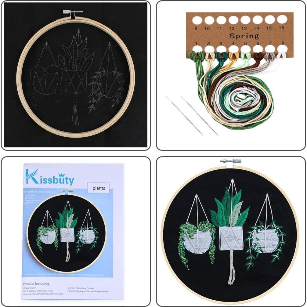 Kit de Bordado Completo KISSBUTY con Patrón de Plantas 20cm