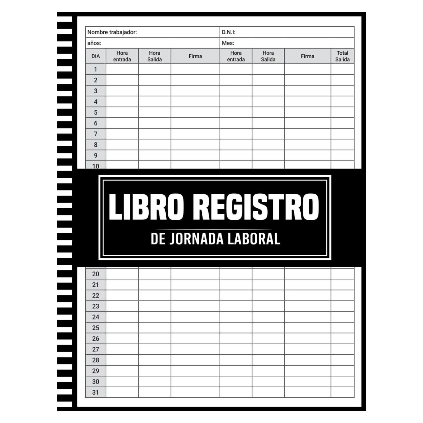 Libro Registro de Jornada Laboral Tapa Blanda 110 Páginas