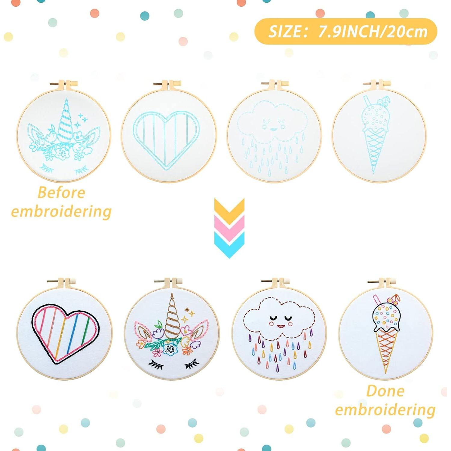 Kit de Bordado Giegxin para Principiantes - 10 Diseños, 2 Aros, Hilo y Agujas