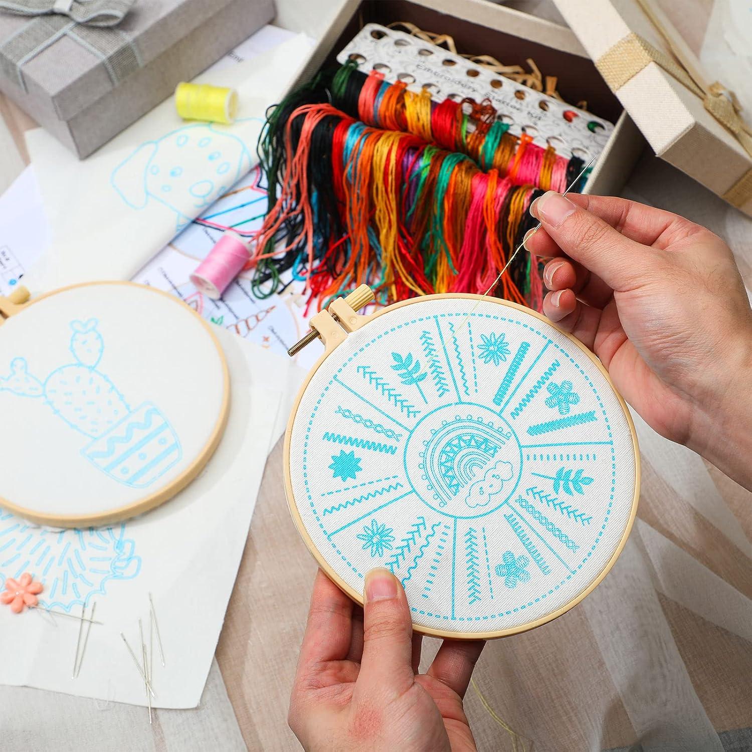 Kit de Bordado Giegxin para Principiantes - 10 Diseños, 2 Aros, Hilo y Agujas
