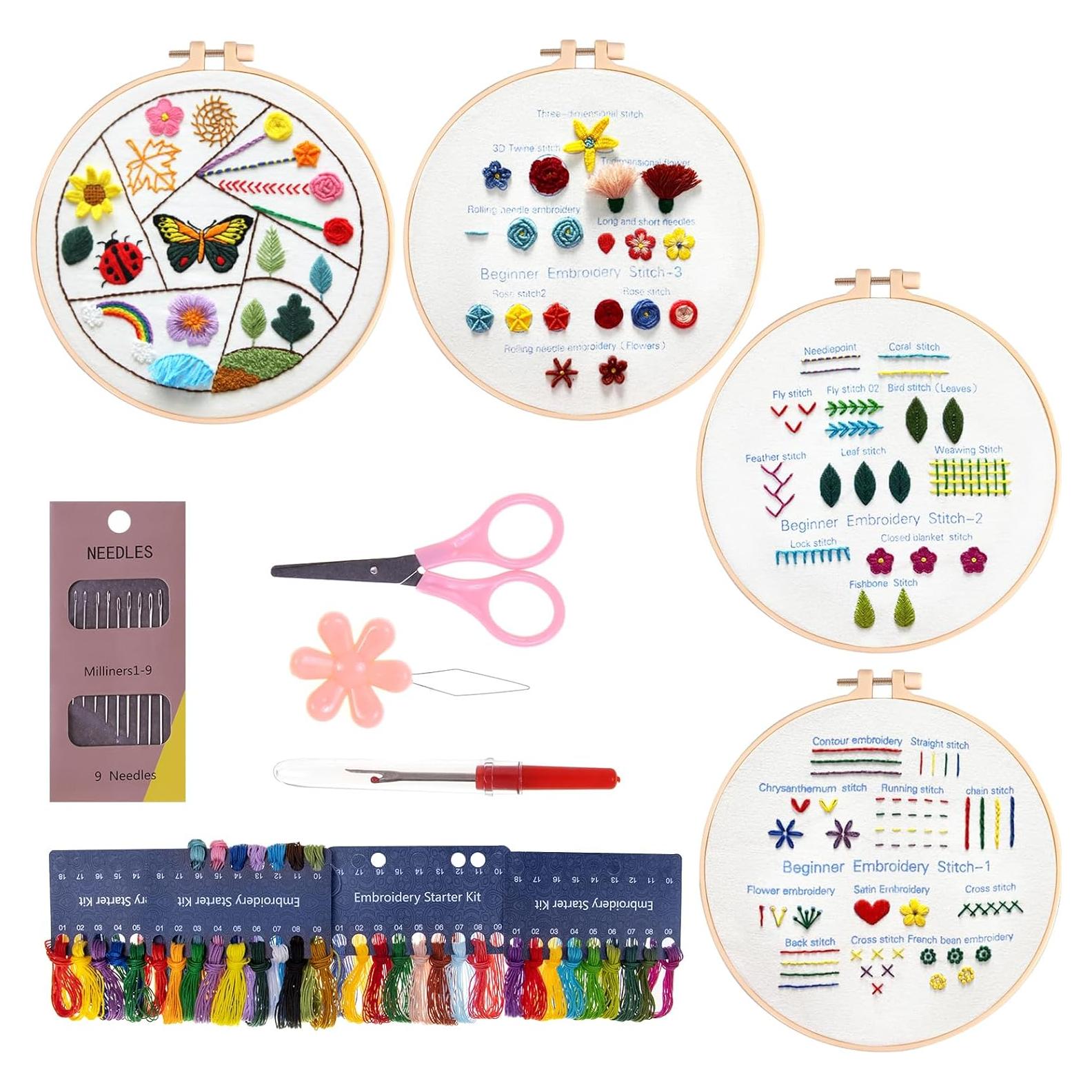 Kit de Bordado para Principiantes Angdarun 4 Piezas con Instrucciones