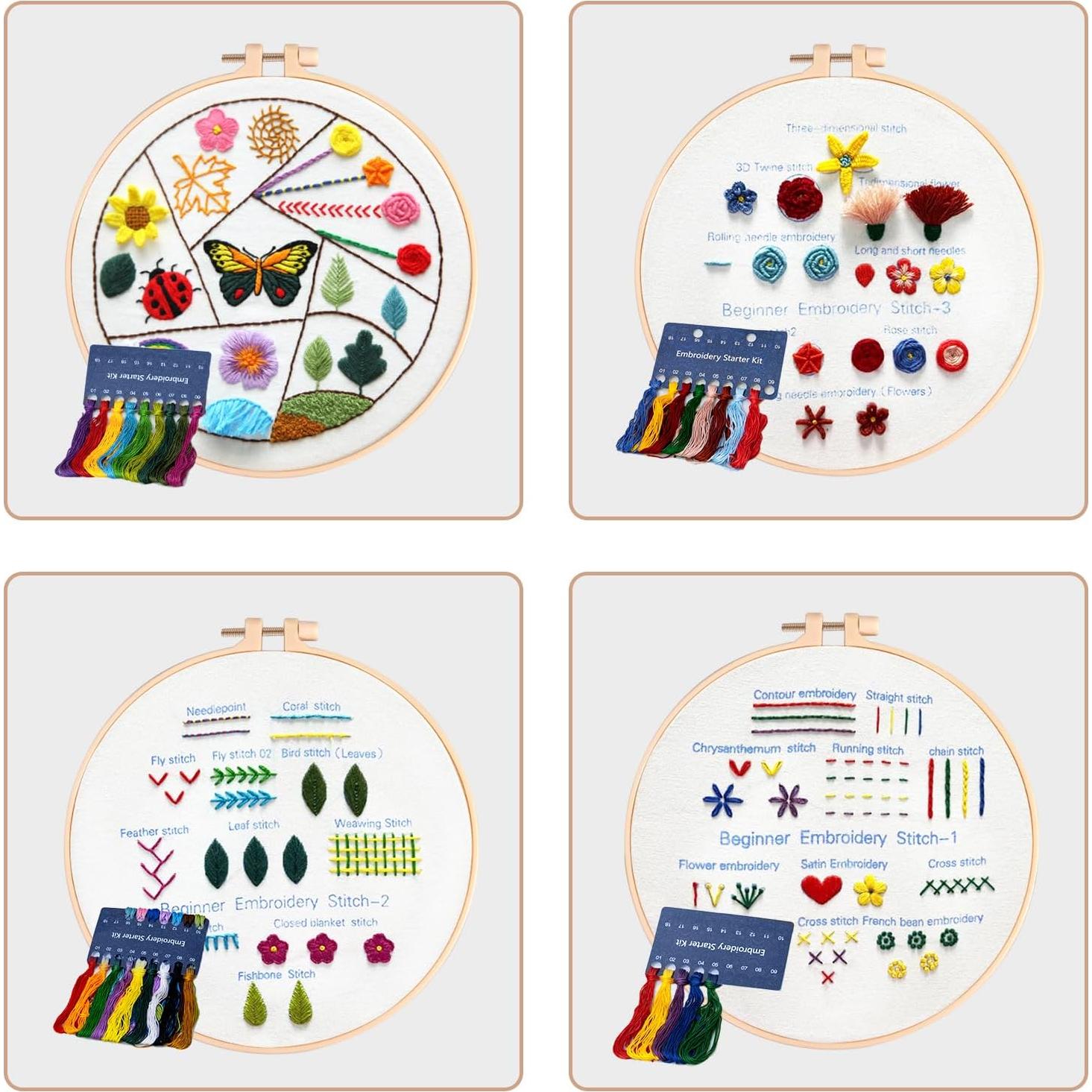 Kit de Bordado para Principiantes Angdarun 4 Piezas con Instrucciones