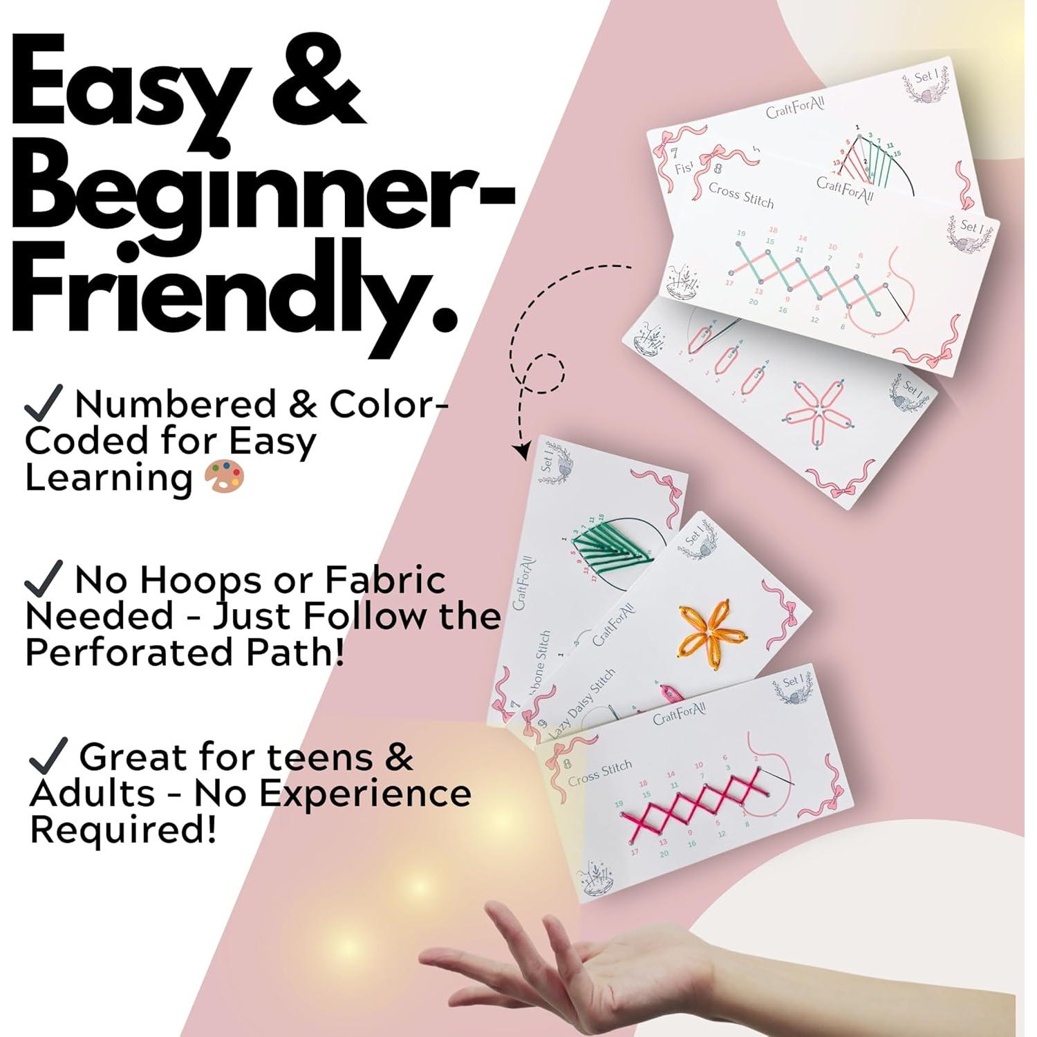 Kit de Bordado Craft For All - 12 Tarjetas Pre-Perforadas