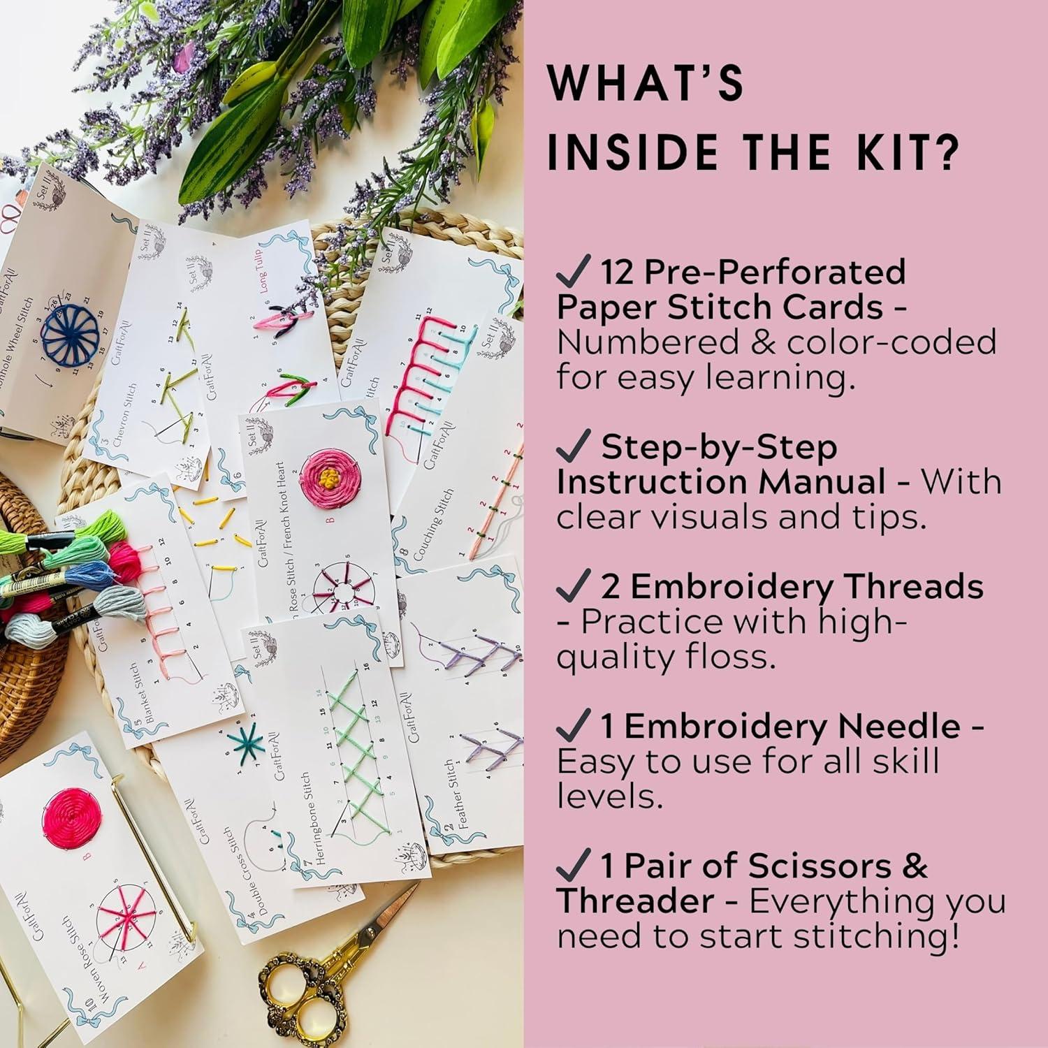 Kit de Bordado Craft For All - 12 Tarjetas Pre-Perforadas