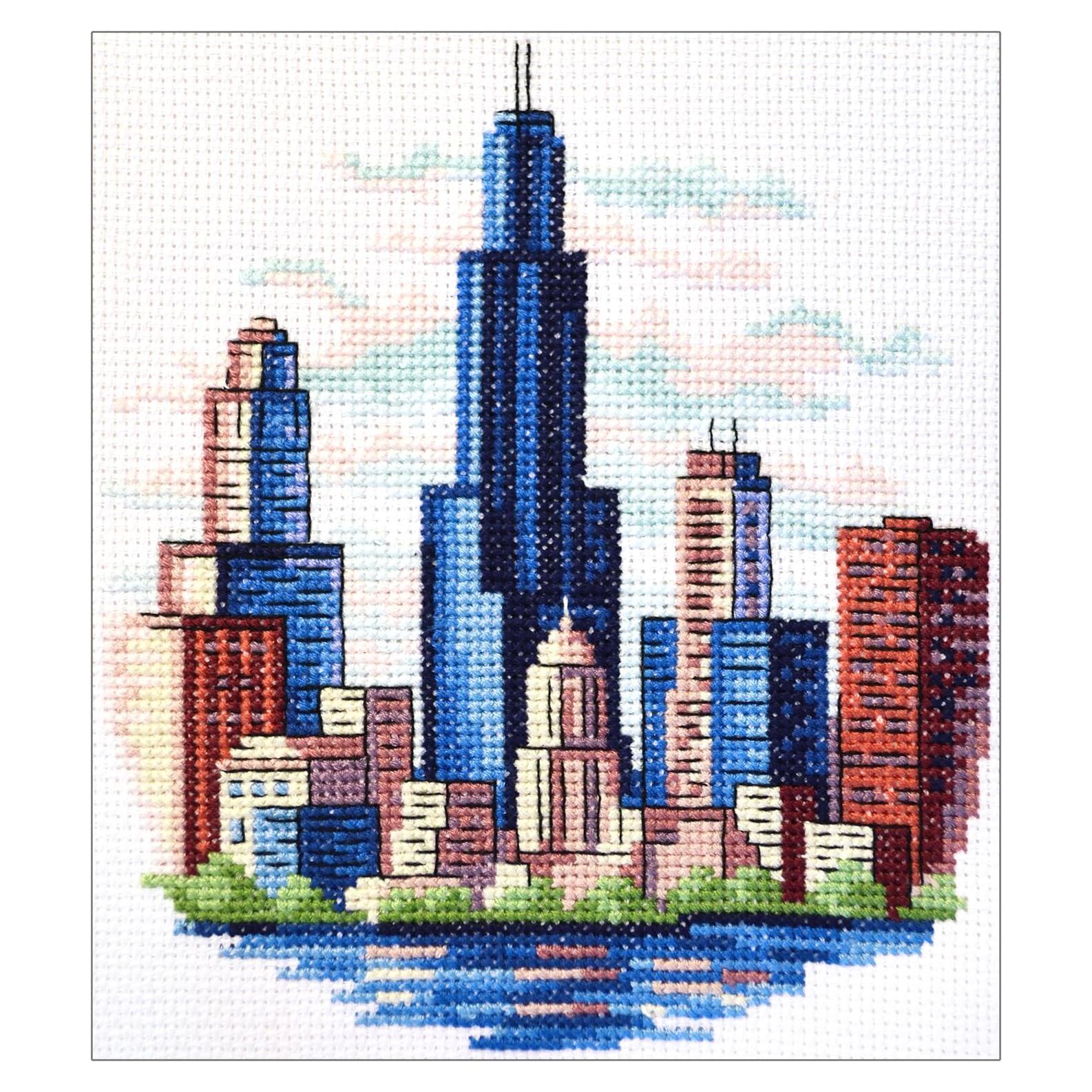 Kit de Bordado a Mano Povitrulya Chicago - Punto de Cruz 14 Cuentas