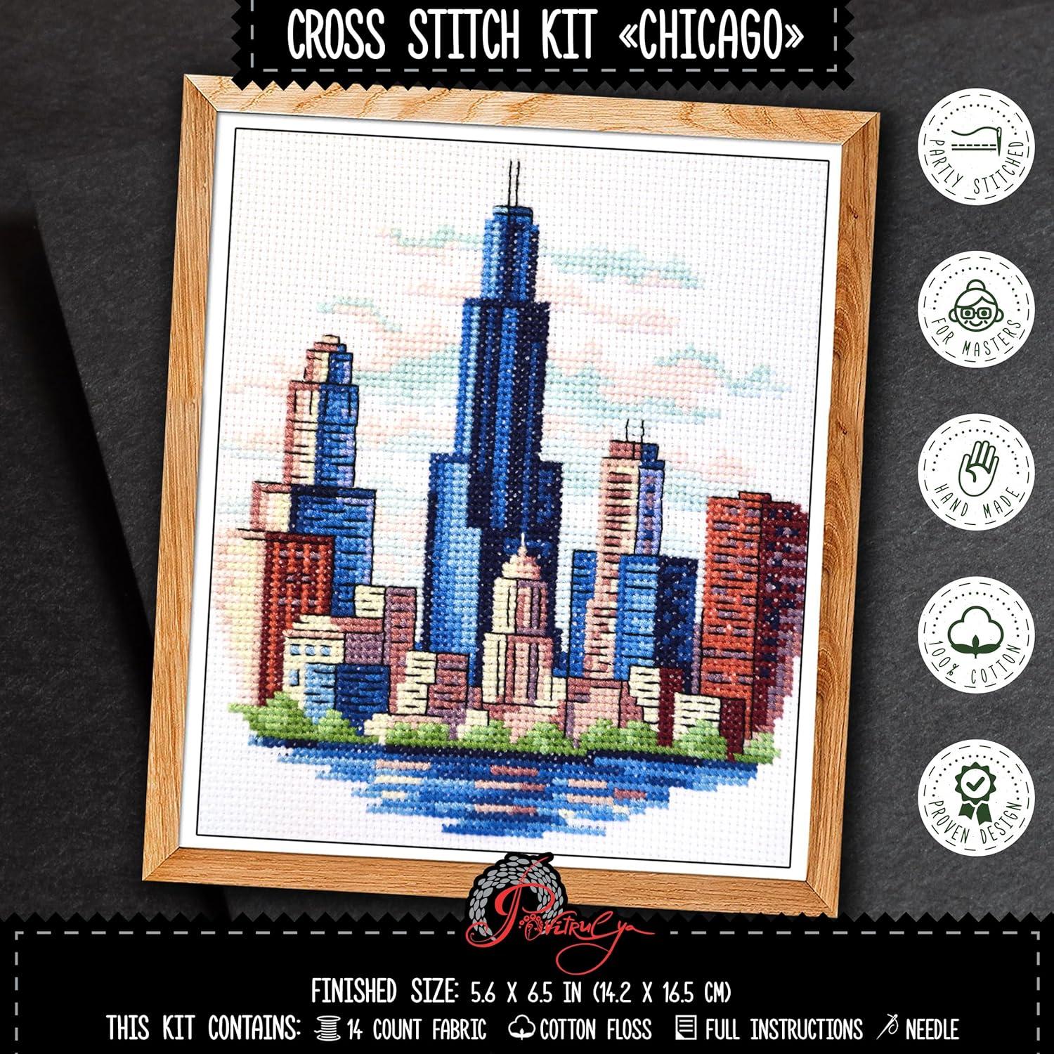 Kit de Bordado a Mano Povitrulya Chicago - Punto de Cruz 14 Cuentas