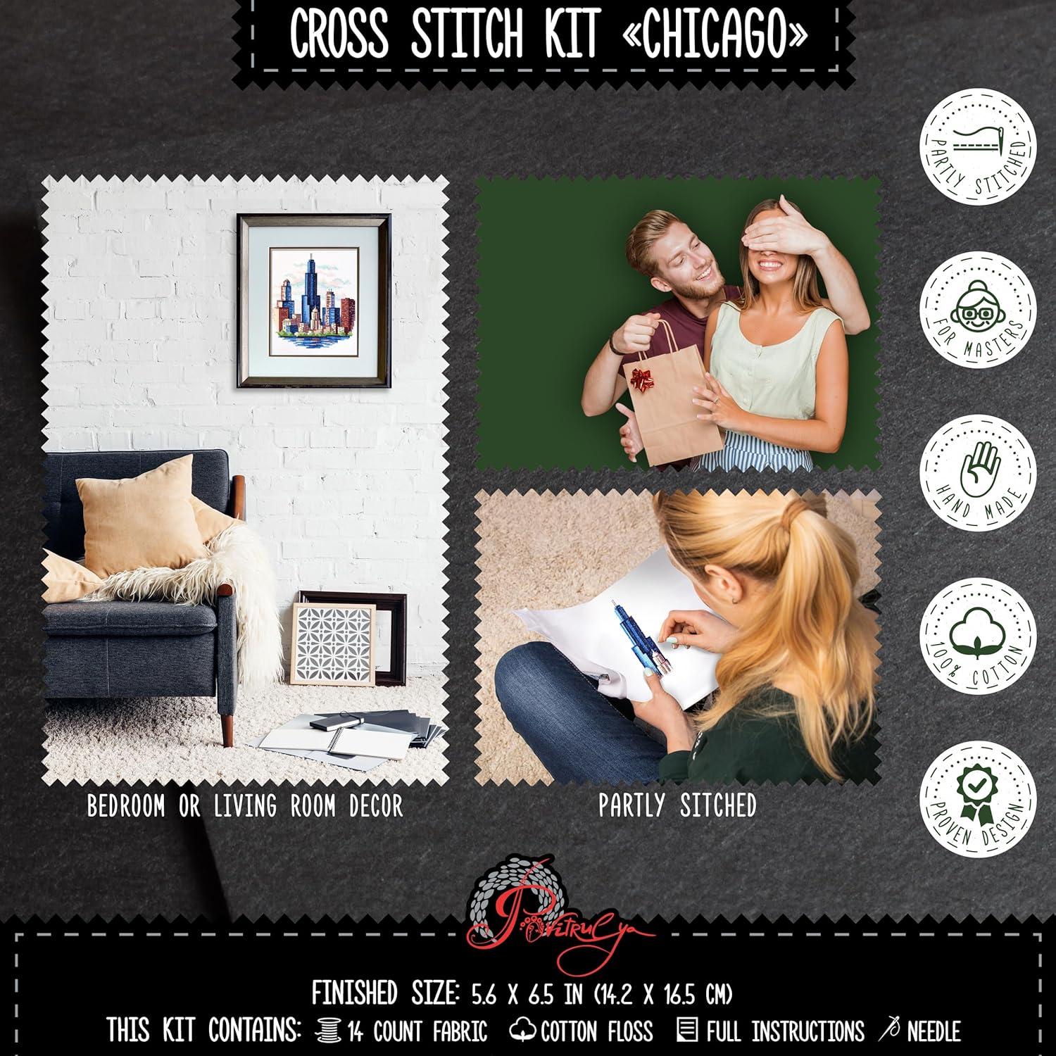 Kit de Bordado a Mano Povitrulya Chicago - Punto de Cruz 14 Cuentas