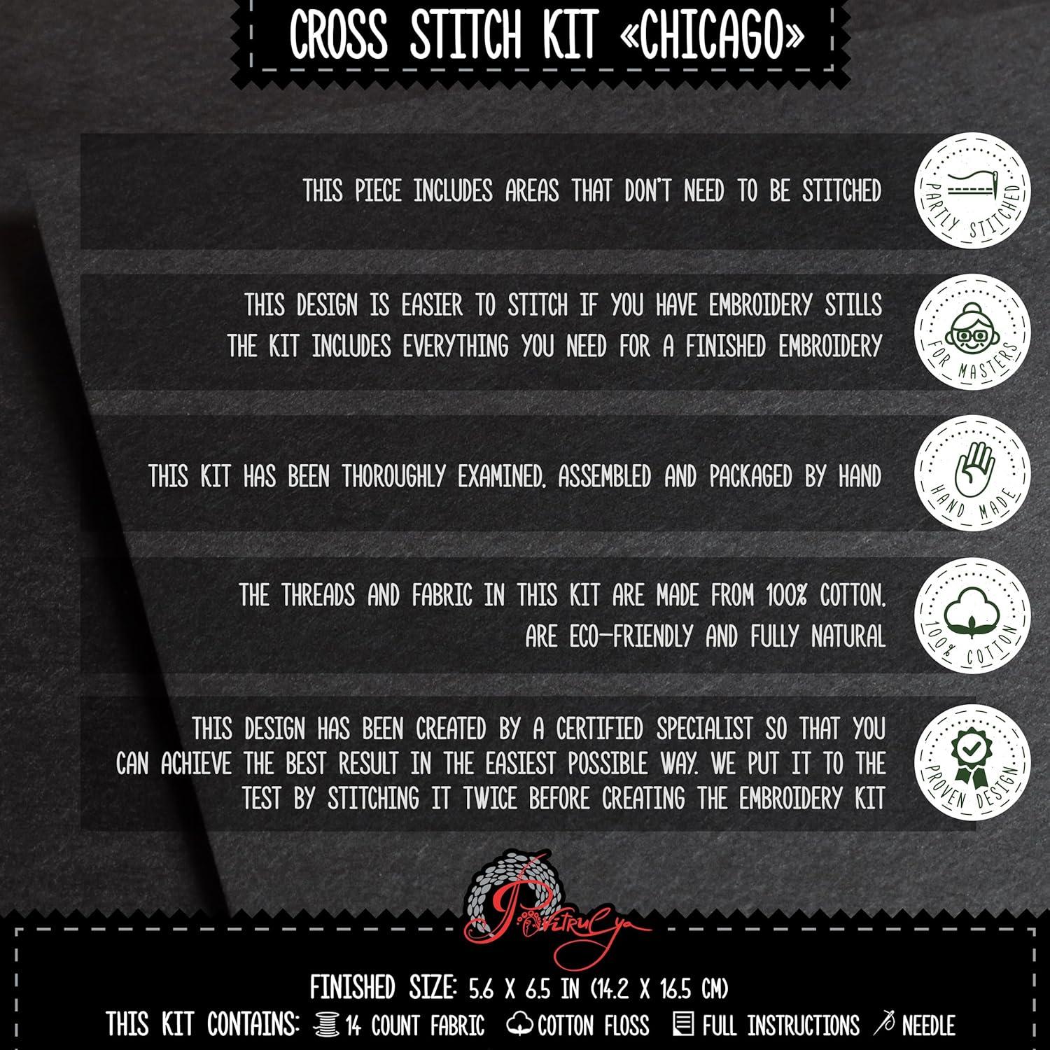 Kit de Bordado a Mano Povitrulya Chicago - Punto de Cruz 14 Cuentas