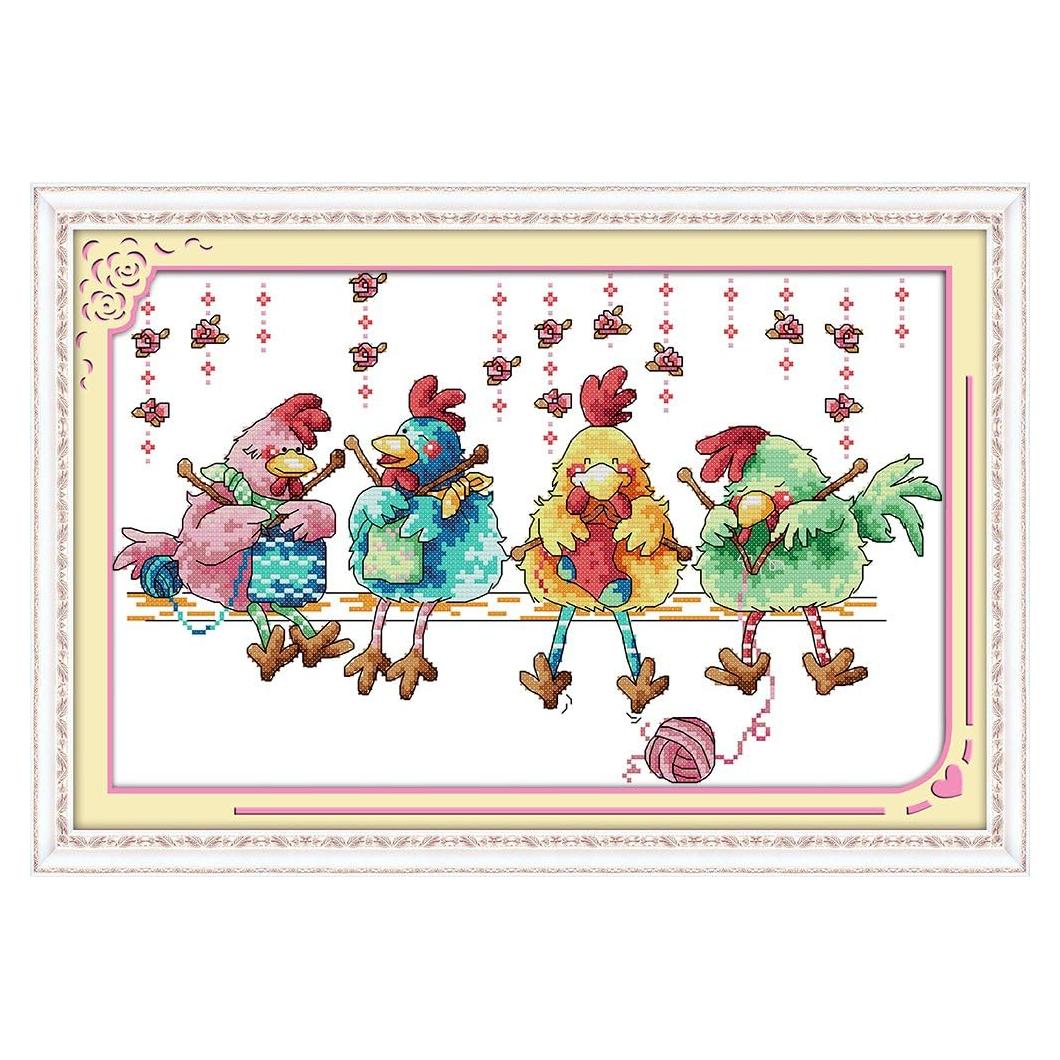 Kit de Bordado a Punto de Cruz Stitchmelody 11CT 52x35cm Pollos