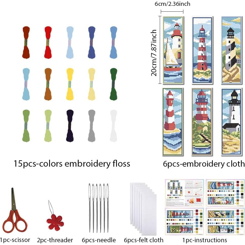 Kit de Bordado en Cruz FREEBLOSS 6 Piezas con Instrucciones