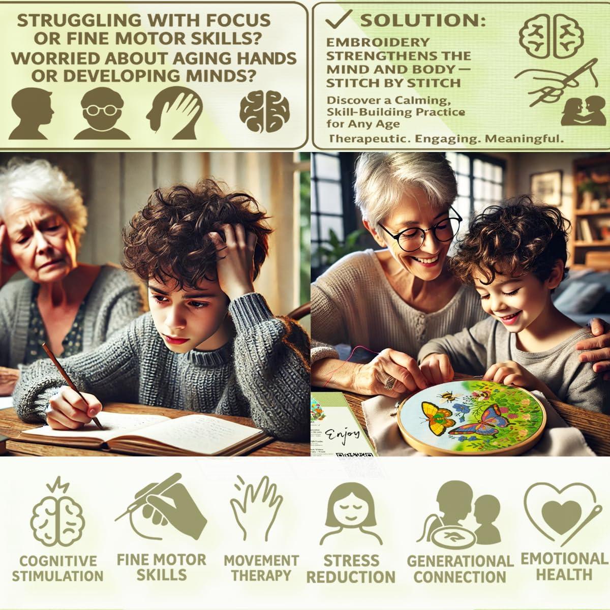 Kit de Bordado Genius Skills - 3 Lienzos Acuarela DIY