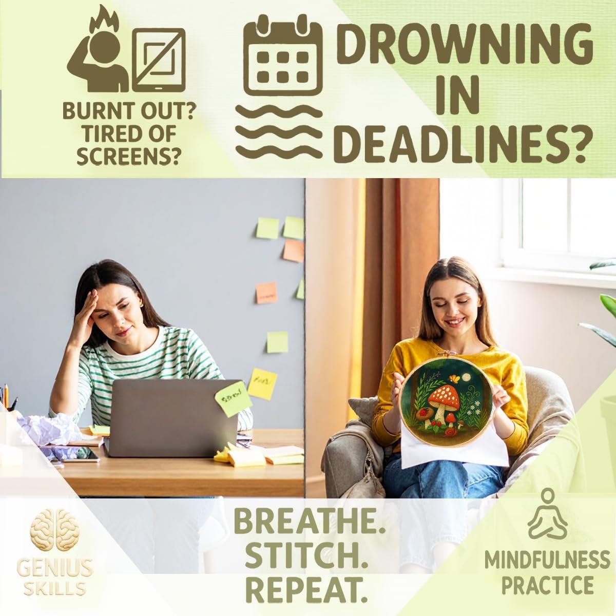 Kit de Bordado Genius Skills - 3 Lienzos Acuarela DIY