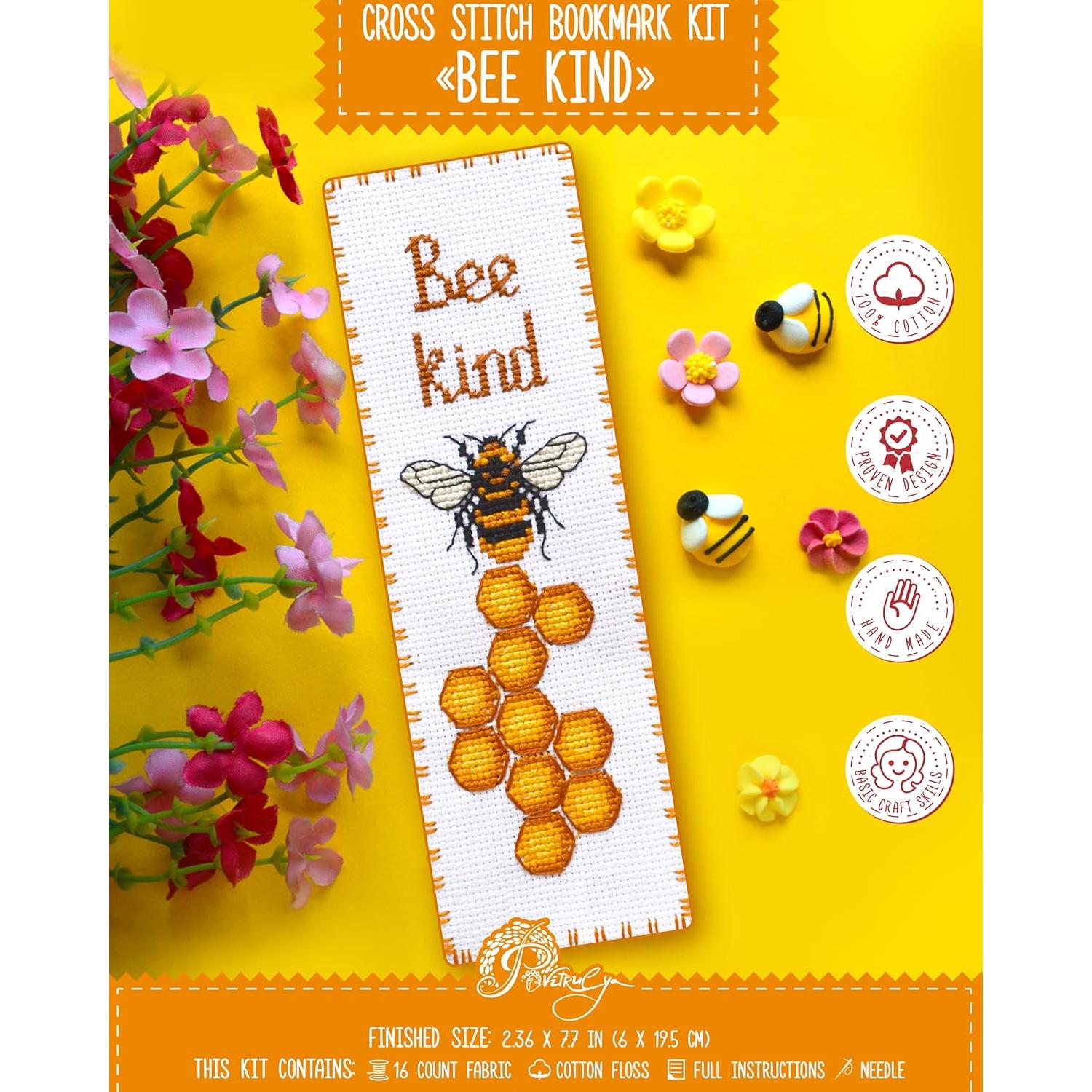 Kit de Bordado DIY Povitrulya Bee Kind - Punto de Cruz Contado