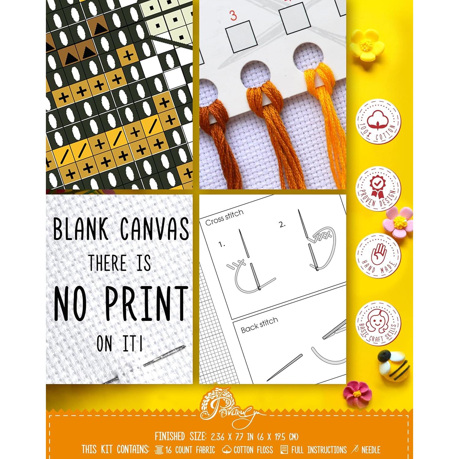 Kit de Bordado DIY Povitrulya Bee Kind - Punto de Cruz Contado