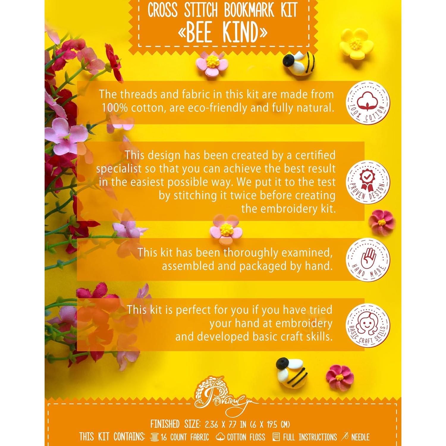 Kit de Bordado DIY Povitrulya Bee Kind - Punto de Cruz Contado