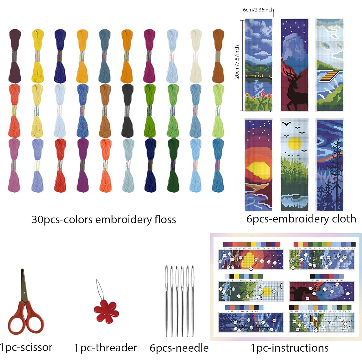 Kit de Bordado de Puntos de Cruz FREEBLOSS 30 Colores 6 Piezas