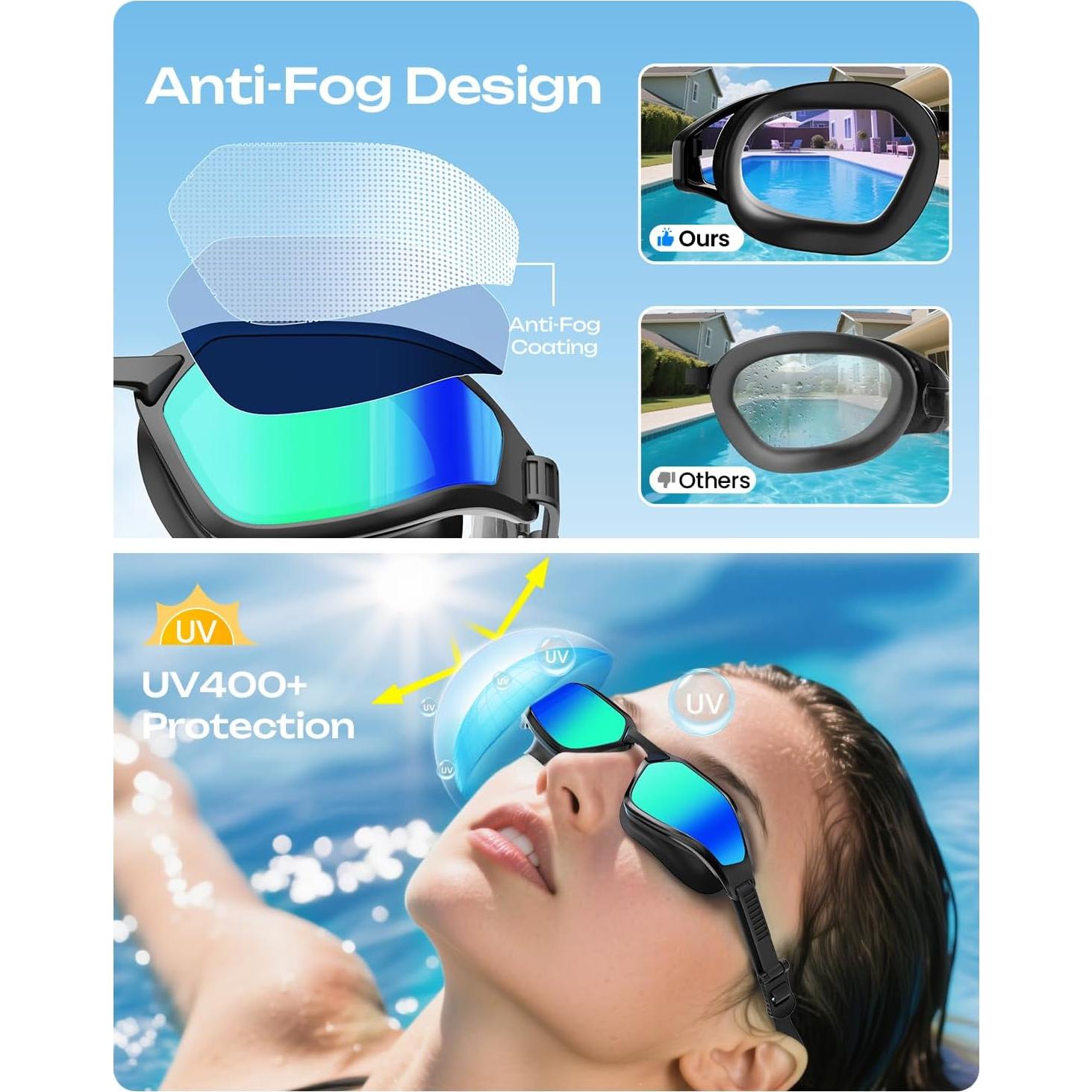 Gafas de Natación OLANRUN Unisex Antivaho UV 180° HD