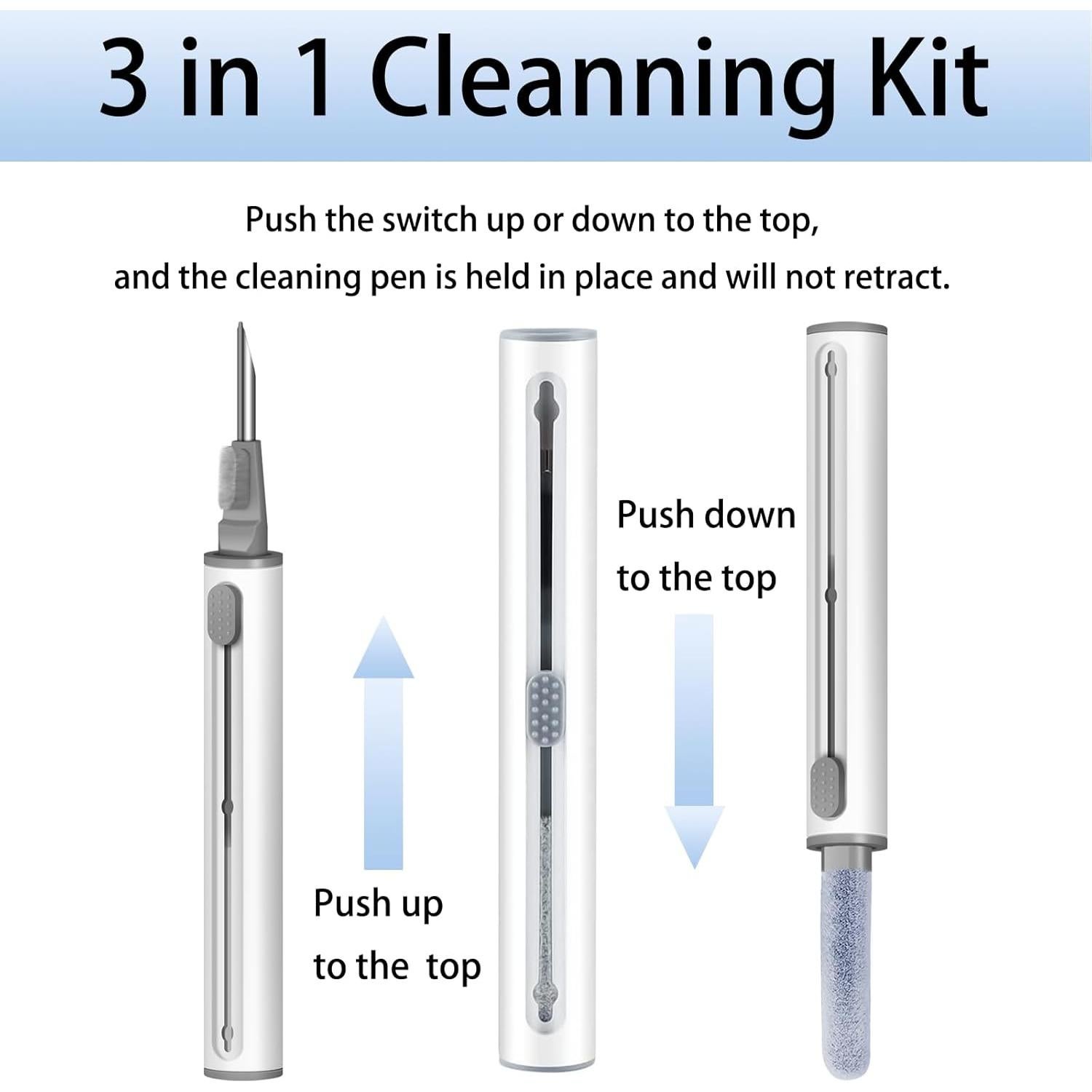 MOLOVA Cleaner Kit for Airpods Pro 1 2 3 Multi-Function 3 in 1 Cleaning Pen with Soft Brush Flocking Sponge for Bluetooth Earphones Case Cleaning Tools, 1 Piece(White)