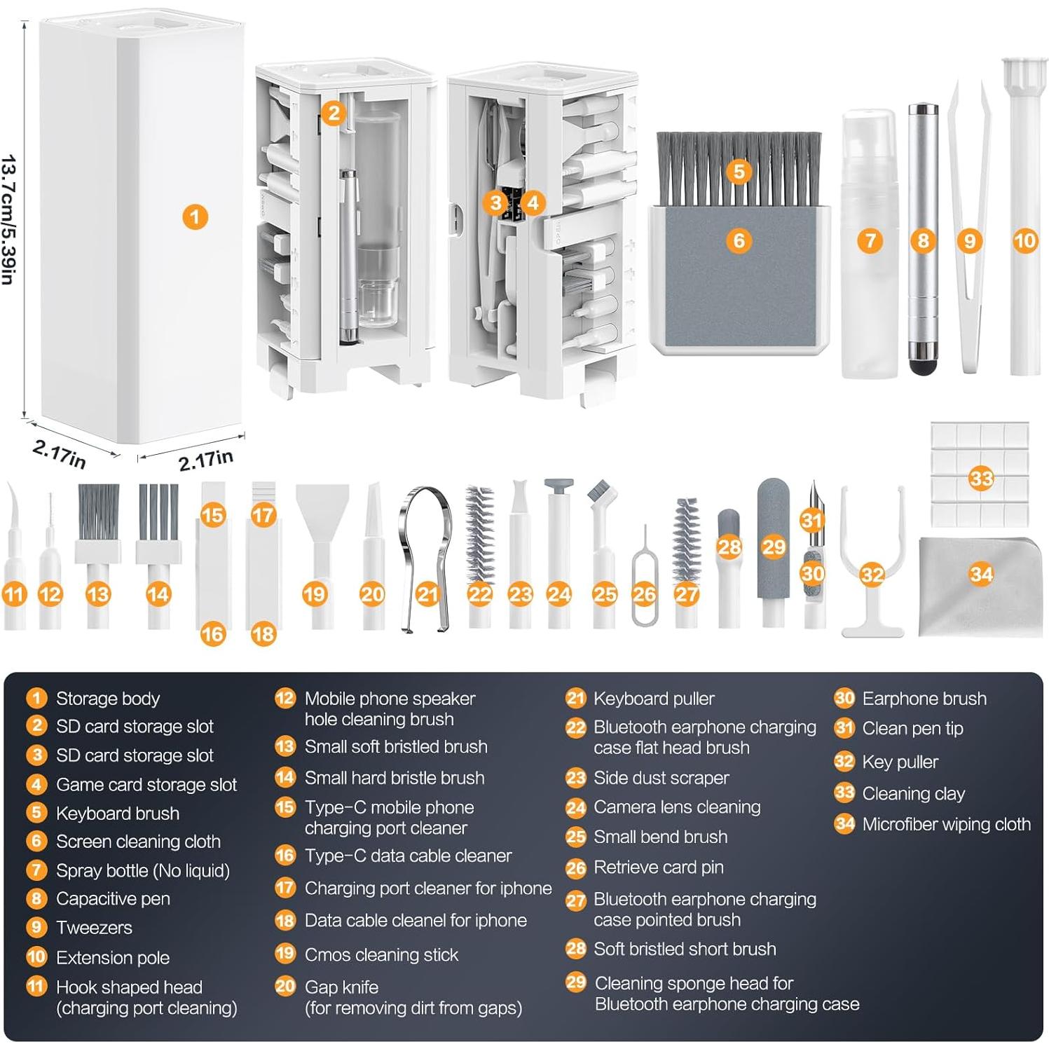 Kit de limpieza 34 en 1 Sunoyar para iPhone y laptop blanco