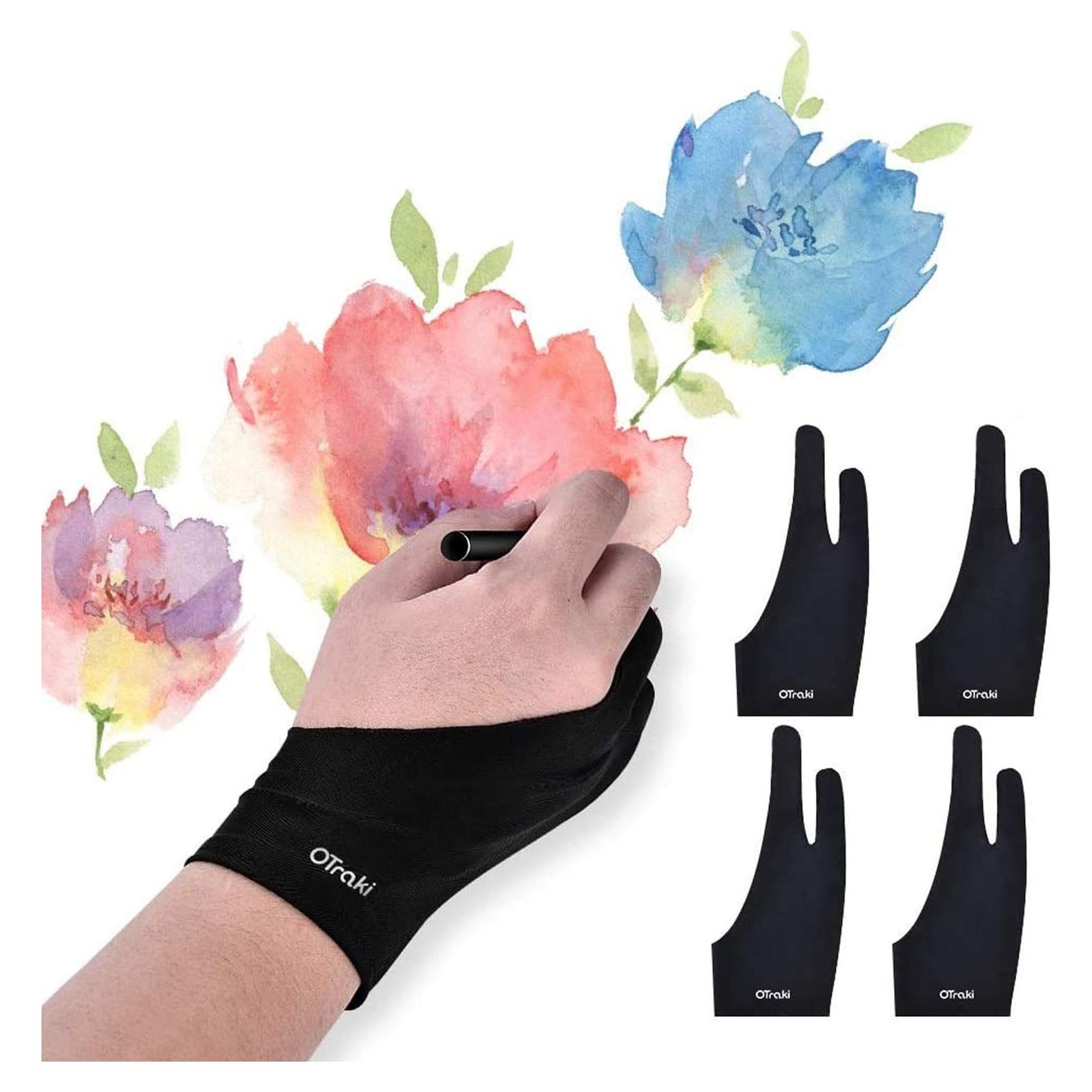 Guantes de Dibujo OTraki Paquete de 4 Talla Mediana Negro