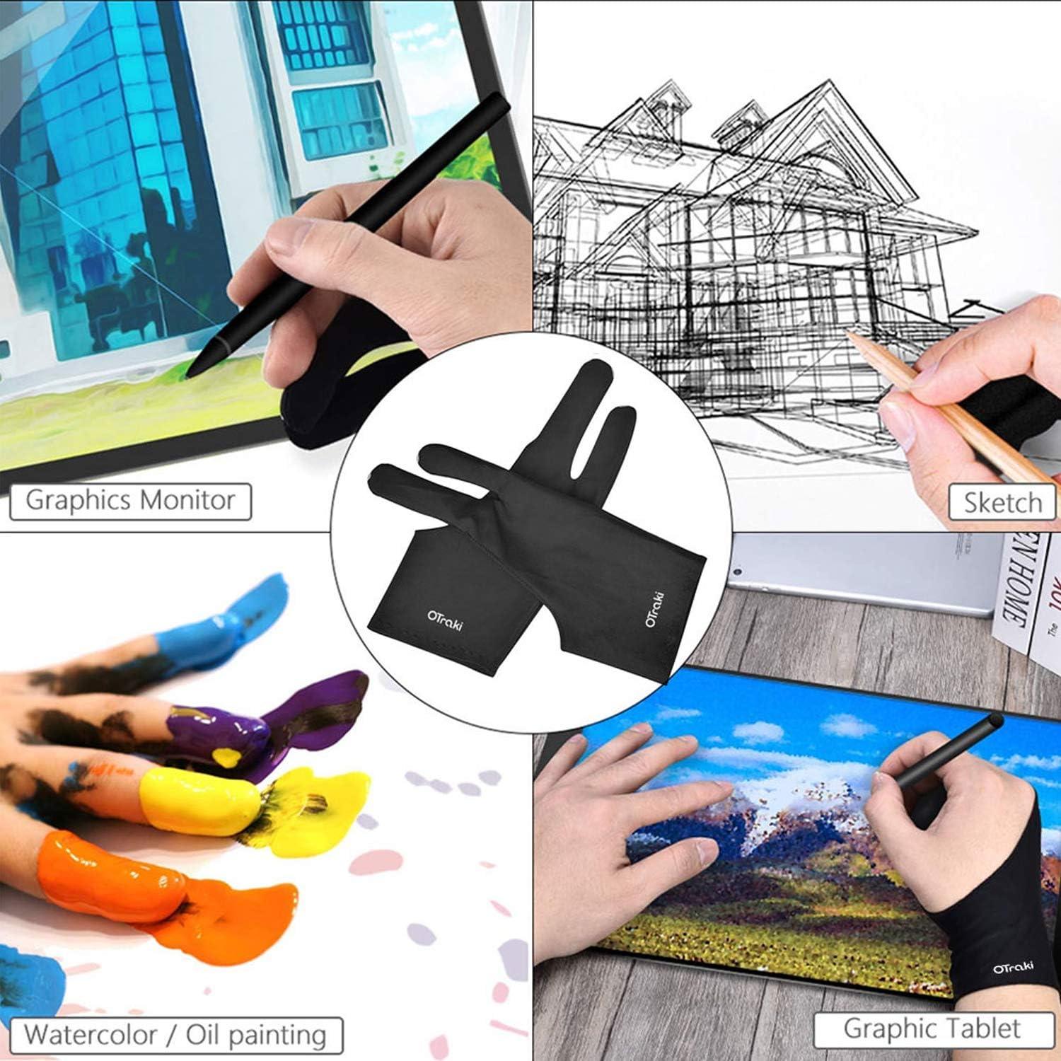 Guantes de Dibujo OTraki Paquete de 4 Talla Mediana Negro