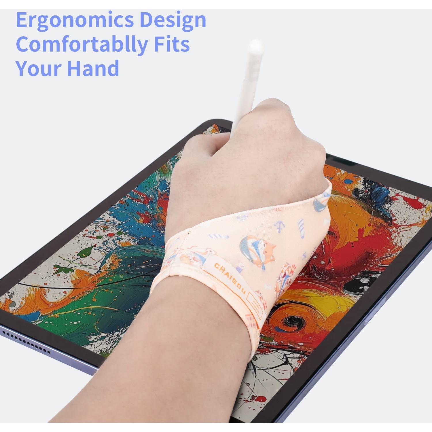 Artist Drawing Glove, Two-Finger Digital Art Glove for Drawing Tablet/Pen Display/Monitor Cute Dog Print Universal Drawing Glove for Right and Left Hand,S Yellow Color