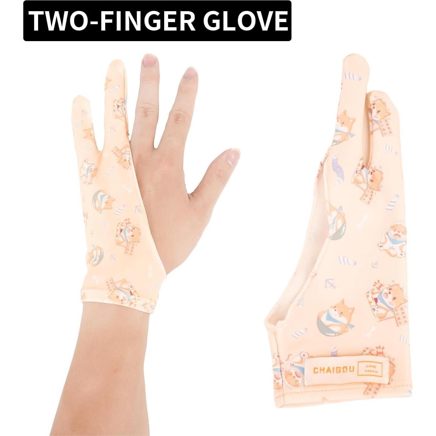 Artist Drawing Glove, Two-Finger Digital Art Glove for Drawing Tablet/Pen Display/Monitor Cute Dog Print Universal Drawing Glove for Right and Left Hand,S Yellow Color