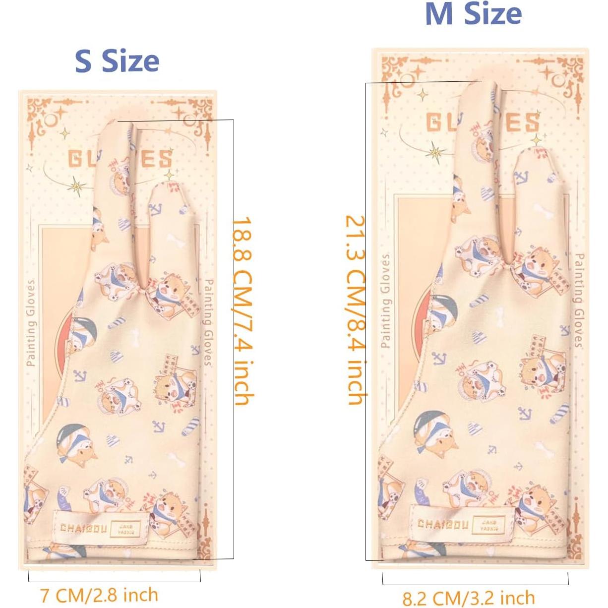 Artist Drawing Glove, Two-Finger Digital Art Glove for Drawing Tablet/Pen Display/Monitor Cute Dog Print Universal Drawing Glove for Right and Left Hand,S Yellow Color