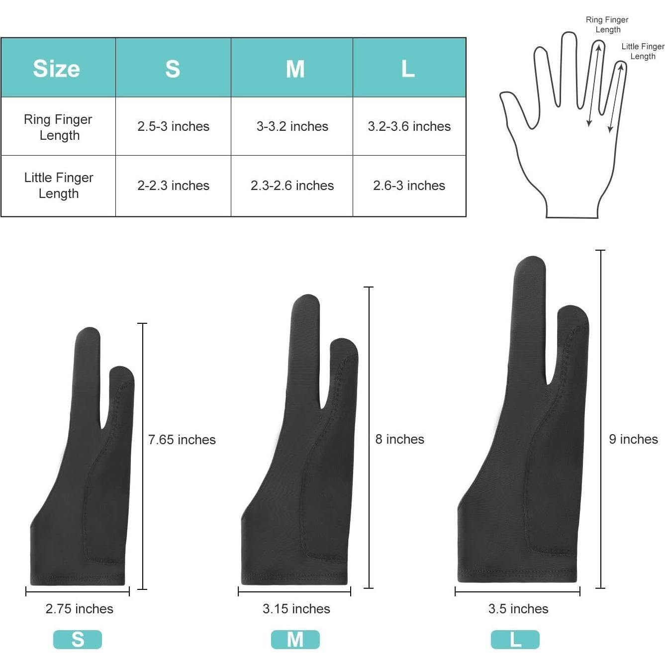 Guantes de Dibujo Mixoo 2 Piezas - Rechazo de Palma Mediano