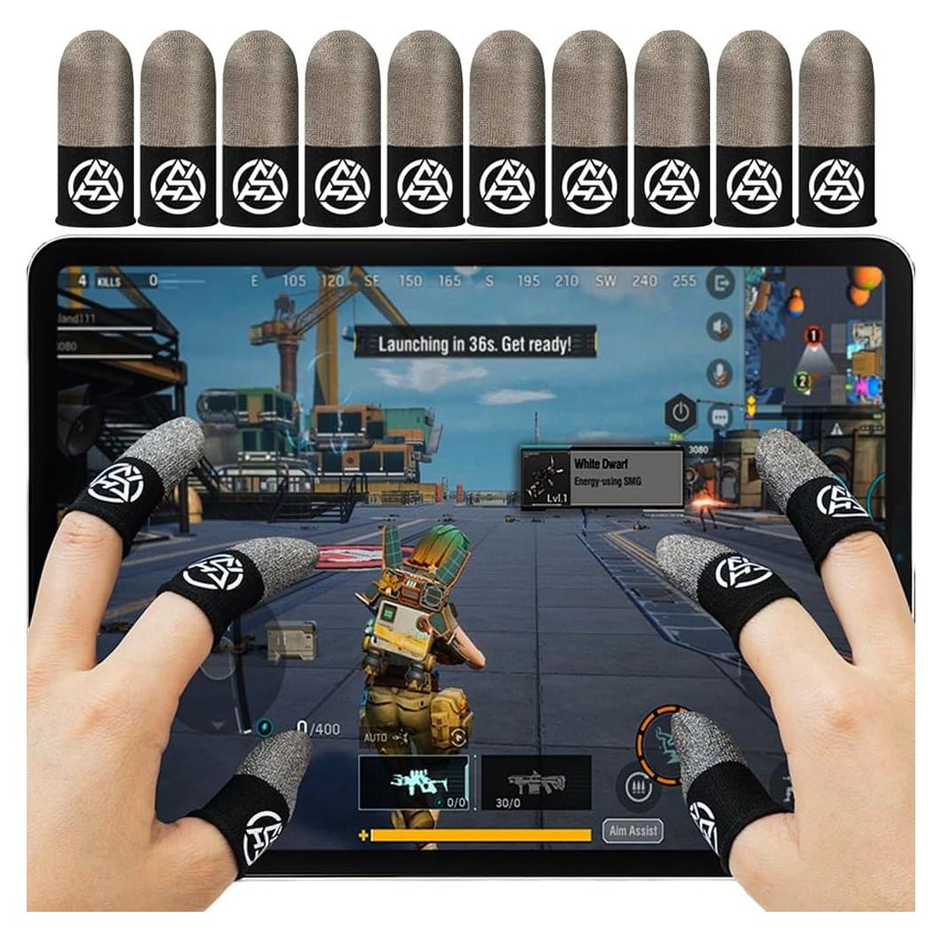 10-Pack Pro Gaming Finger Sleeves: 0.3mm Silver Fiber, Ultra-Thin, Anti-Sweat & Breathable Thumb Cover Gloves for PUBG/Fortnite/COD - Fits All Mobile Phone/iPad Tablet Touchscreen Devices
