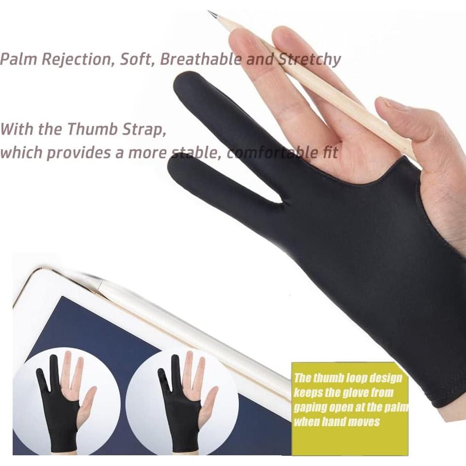 Guante de Dibujo Gzingen 4 PCS 2 Dedos Ambidiestro Azul Gris Negro